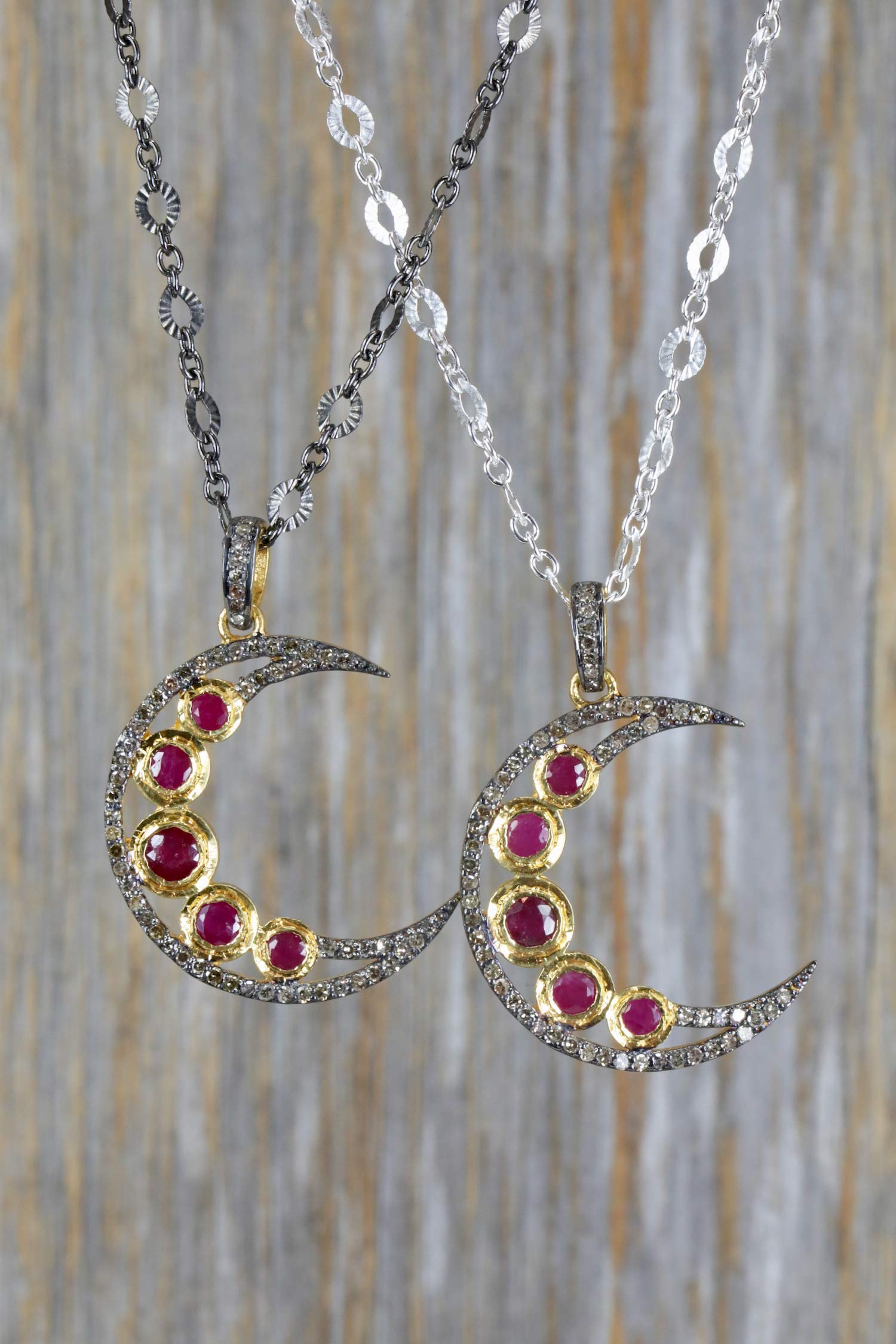 Large Ruby Diamond Crescent Moon Pendant Necklace - July Birthstone Jewelry for Women | Elegant Birthday Gift for Her | Perfect for Anniversaries, Date Nights & Special Occasions