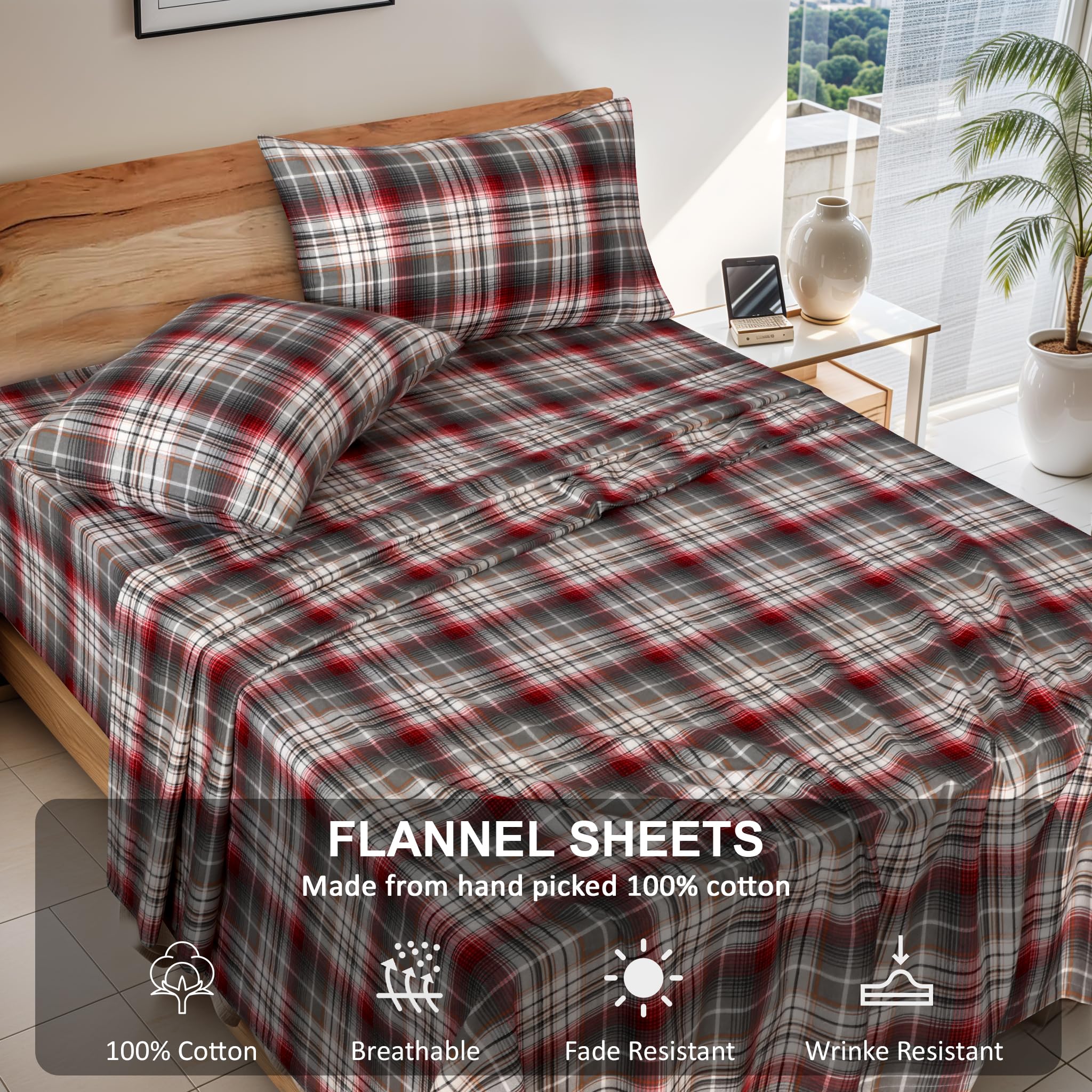 RUVANTI 100% Cotton Flannel Twin Sheet Set - Ultra Soft Double Brushed Bed Sheets with 16