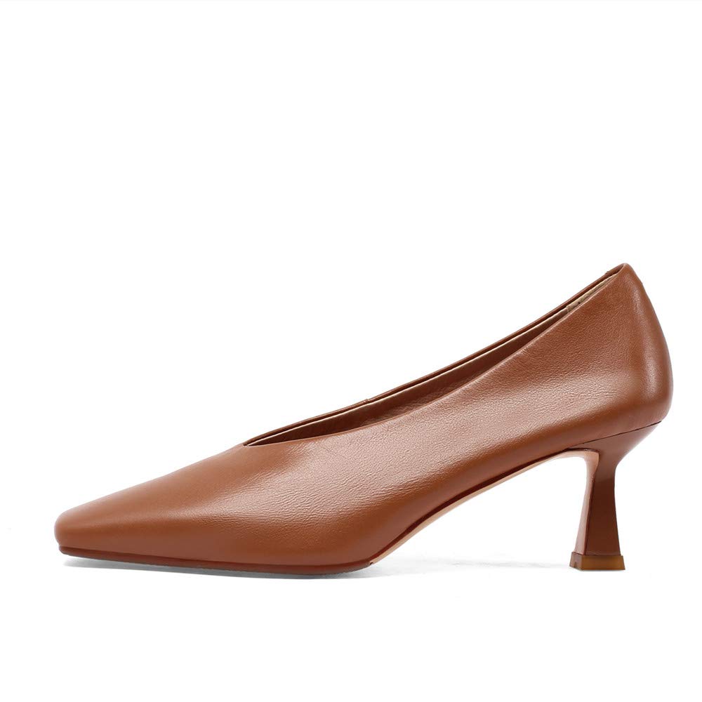 TinaCus Women's Handmade Genuine Leather Square Toe Stiletto Heels - Slip On Mid Heel Pumps for Office, Party & Evening Wear - Comfortable Dress Shoes for Women