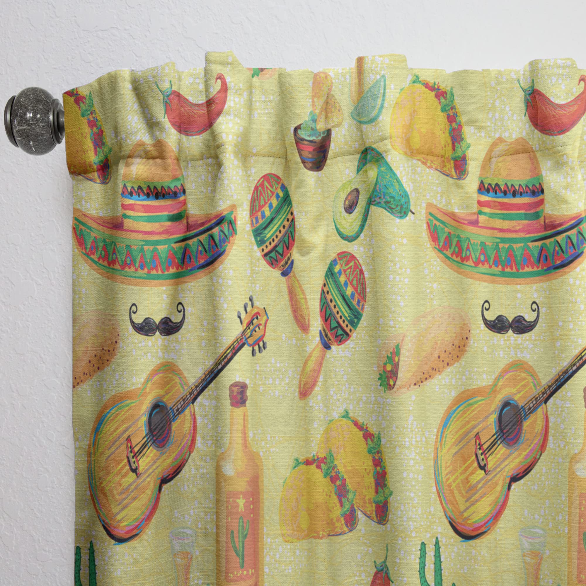 DesignQ Thermal Insulated Blackout Curtains - Mexican Music Pattern Single Panel (52x108 inches) for Bedroom & Living Room - Soundproof & Energy Efficient Window Drapes for Home Decor, Party, and Studio Use