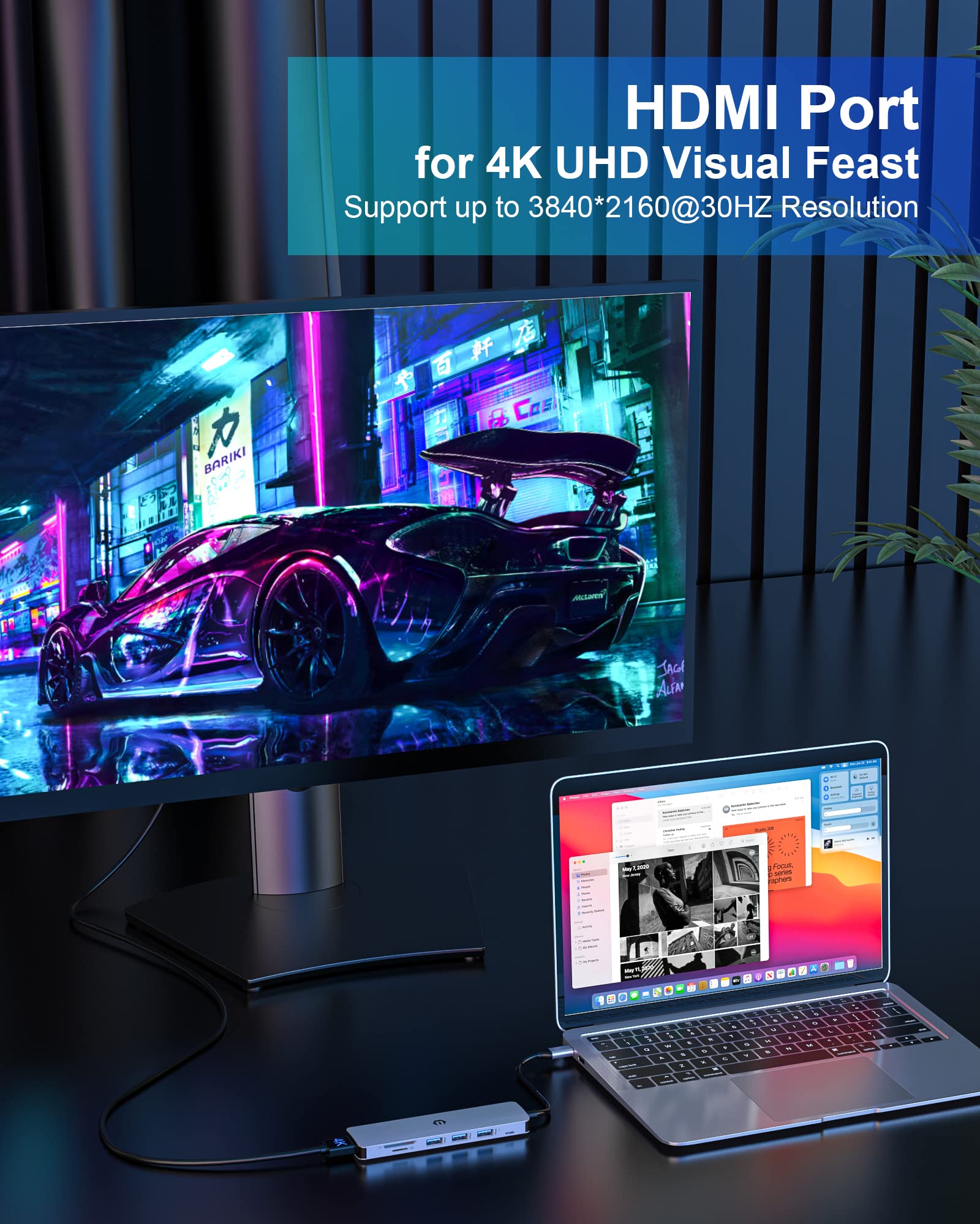 TOTU 6-in-1 USB C Hub Multiport Adapter with 4K HDMI, 3 USB 3.0 Ports, SD/TF Card Reader - Compatible with MacBook Pro/Air, iPad Pro, Surface Pro - Perfect for Home Office, Travel & Video Conferencing