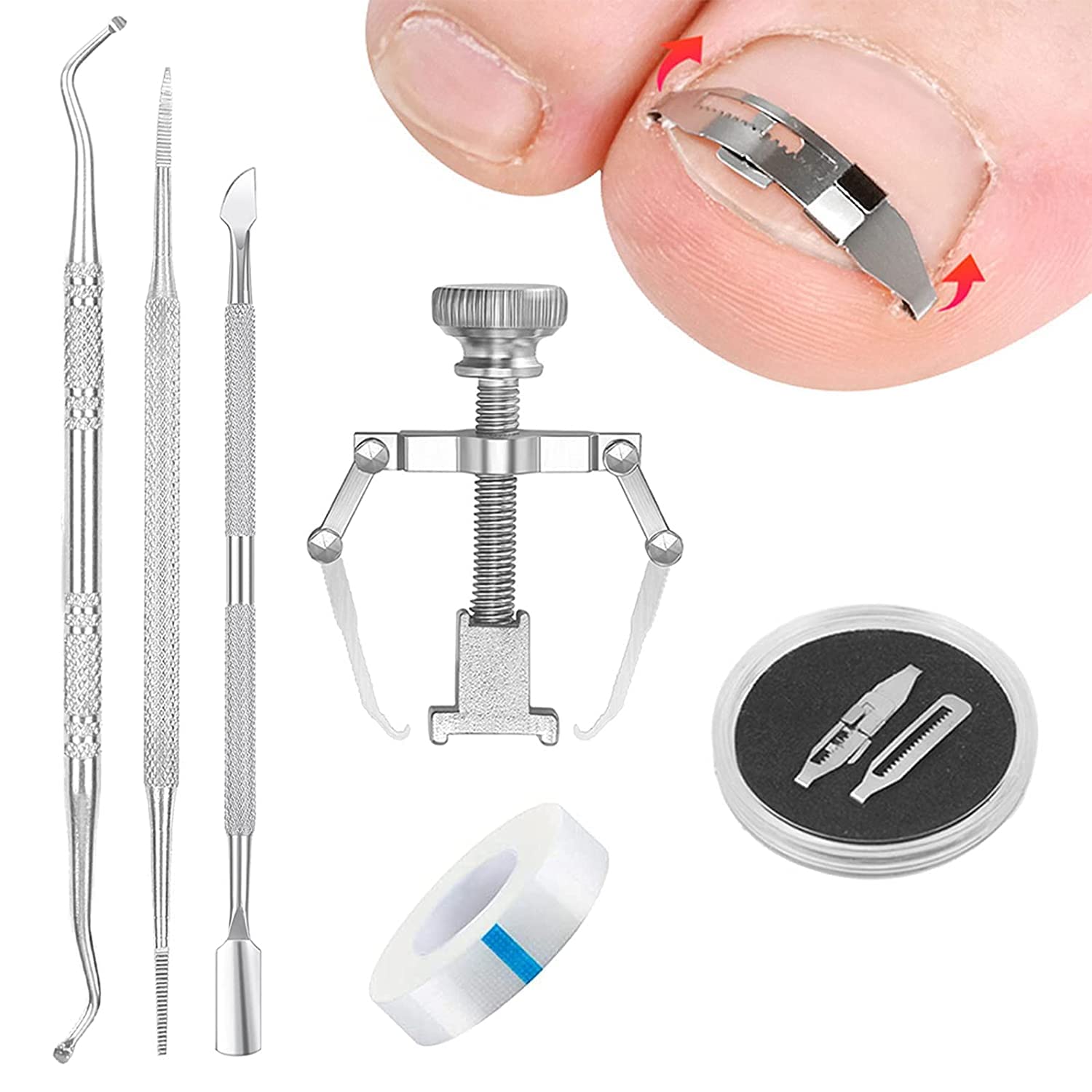 Professional Stainless Steel Toenail Tools Kit - Nail Treatment & Pedicure Set for Toenail Removal, Correction & Care | Perfect for Ingrown Toenail Relief, Home Pedicure & Foot Care