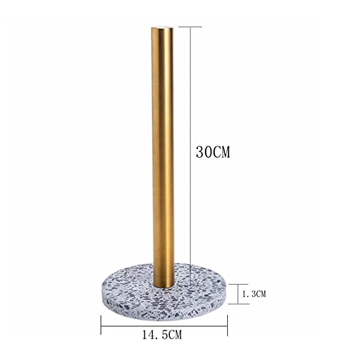 Stainless Steel Kitchen Paper Towel Holder with Golden Roll & Terrazzo Base - Countertop Organizer for Kitchen, Bathroom, Office (Light Grey) - Perfect for Modern Homes & Restaurants