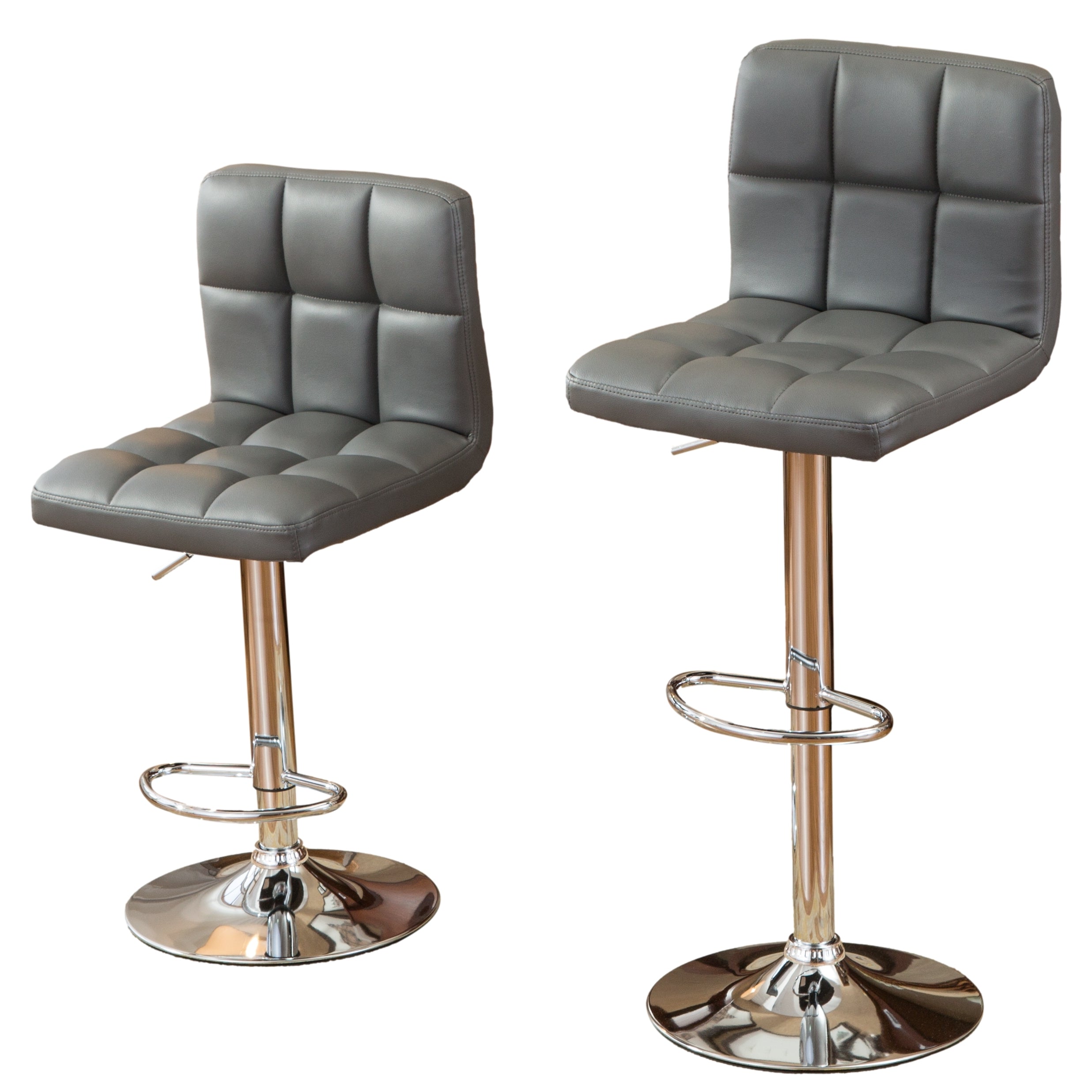 Roundhill Furniture Swivel Elegant PU Leather Modern Adjustable Hydraulic Bar Stools, Grey, Set of 2 - Perfect for Kitchen Islands, Home Bars, and Breakfast Nooks