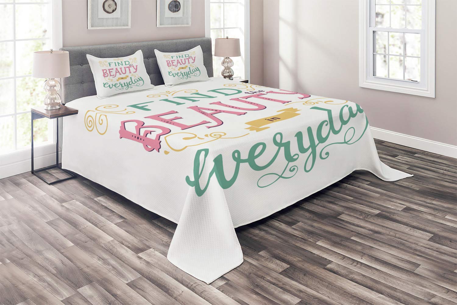 Ambesonne 3-Piece King Size Quilted Bedspread Set with 2 Pillow Shams - Colorful 