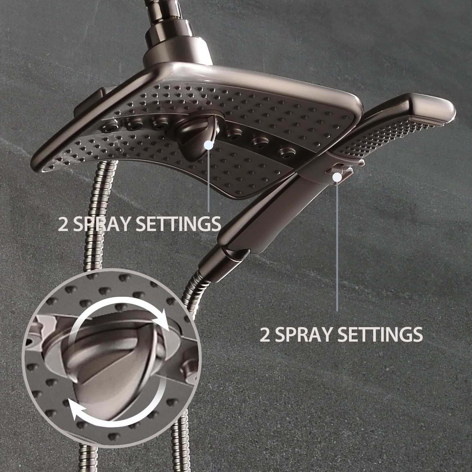 BRIGHT SHOWERS 2-in-1 Shower Head Combo - Fixed & Handheld Shower with 6 Settings, 6/10 Inch Adjustable Arm - Brushed Nickel Finish for Bathroom & Spa Experience