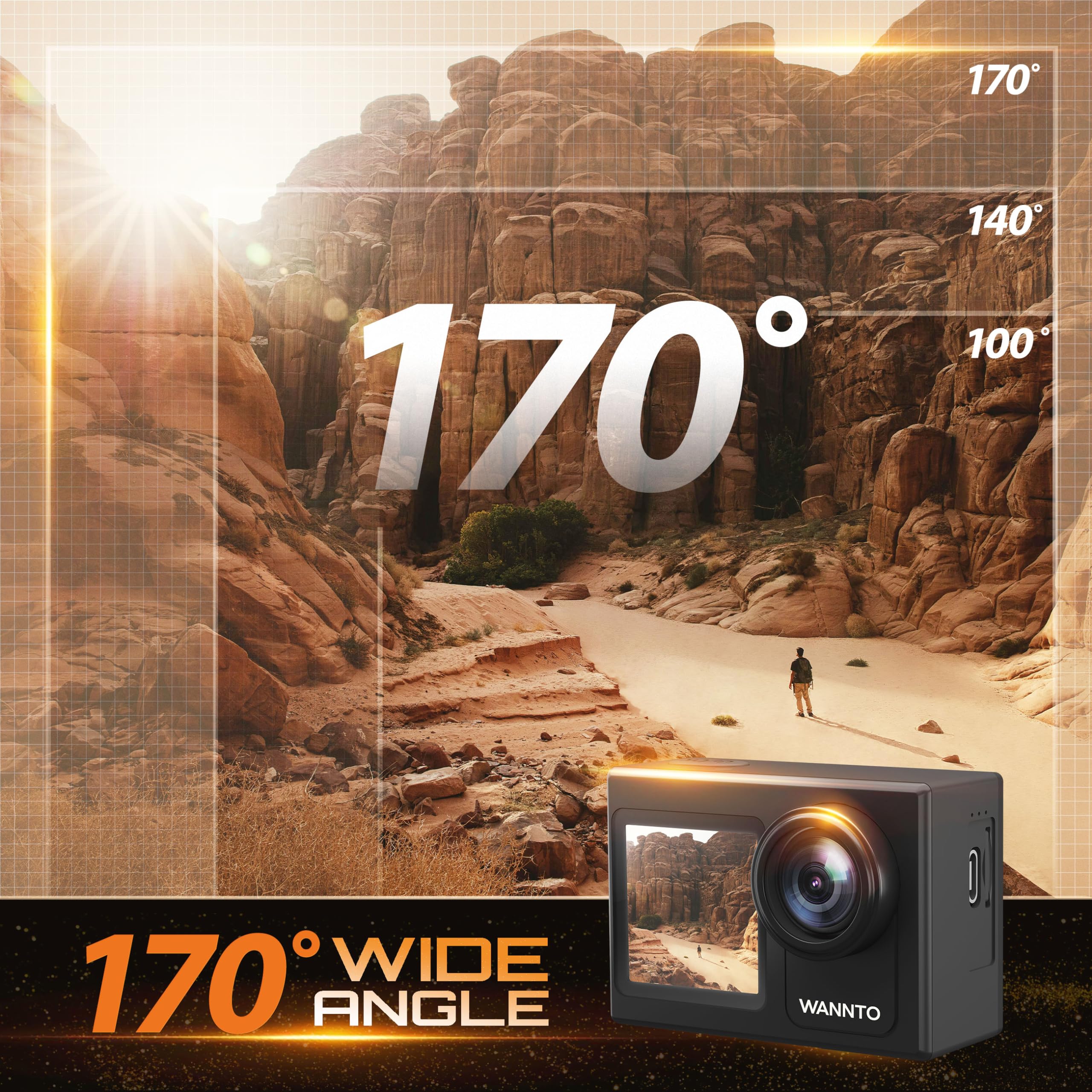 WANNTO 5K Action Camera 40M Waterproof Underwater Camera 24MP WiFi 170° Wide Angle Dual Screen EIS, Touch Screen, with External Mic, 2x1350mAh Batteries (Motion 5 Pro) - Perfect for Vlogging, Diving, Surfing & Outdoor Adventures
