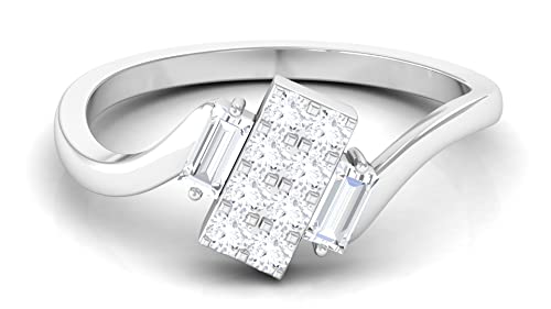 April Birthstone - 3/4 CT Round & Baguette Cut Diamond Ring in 14K Solid Gold, Certified Diamond Promise Ring for Women, Minimalist Bypass Engagement Ring - Perfect for Anniversaries, Proposals & Special Occasions