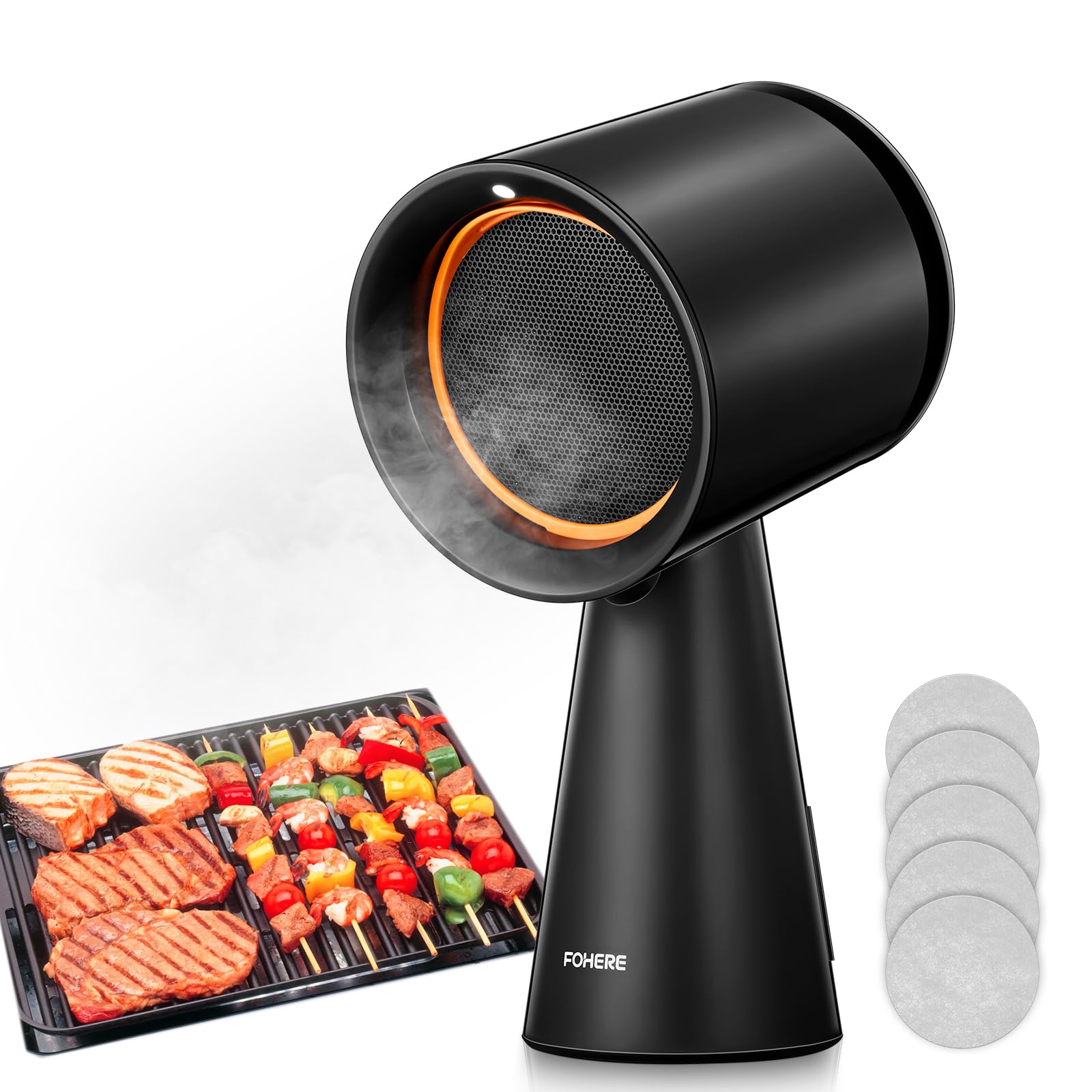 FOHERE Portable Range Hood - Desktop Kitchen Exhaust Fan with 5 Activated Charcoal Filters, 3-Speed Adjustable Wind, Large Oil Collection Cup | Perfect for Indoor BBQ, Hot Pot, RV Cooking & Small Kitchen Spaces