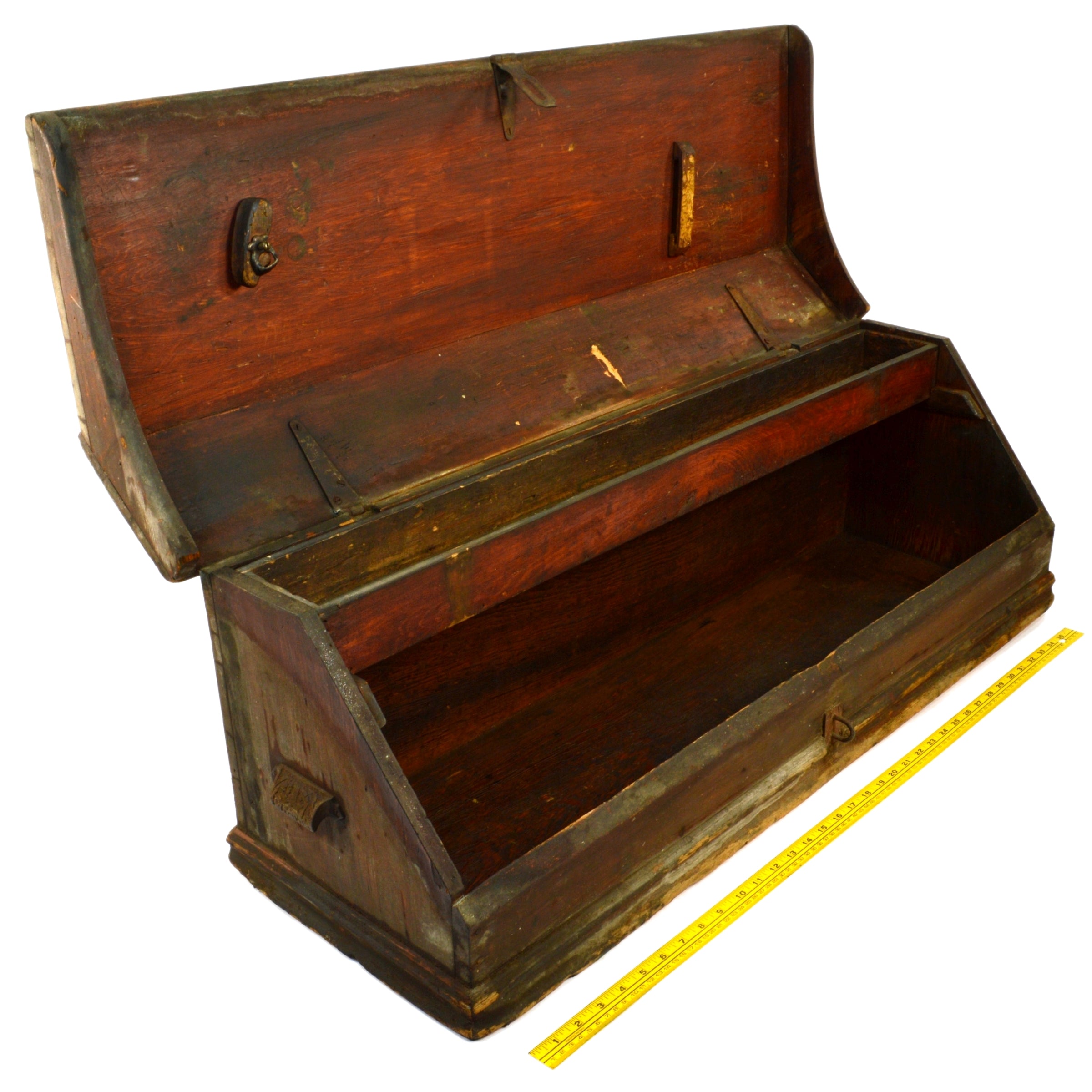 Antique 19th Century Walnut Wood Carpenter's Tool Box - 38