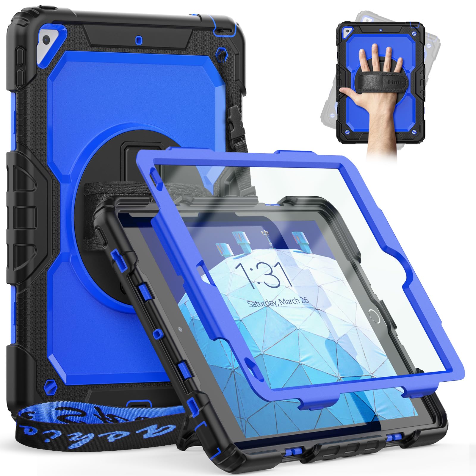 Heavy Duty iPad Air 3rd Gen Case & iPad Pro 10.5 Case with Kickstand, Anti-Slip Grip, Screen Protector & Adjustable Strap - Dark Blue | Perfect for Work, Travel & Outdoor Activities