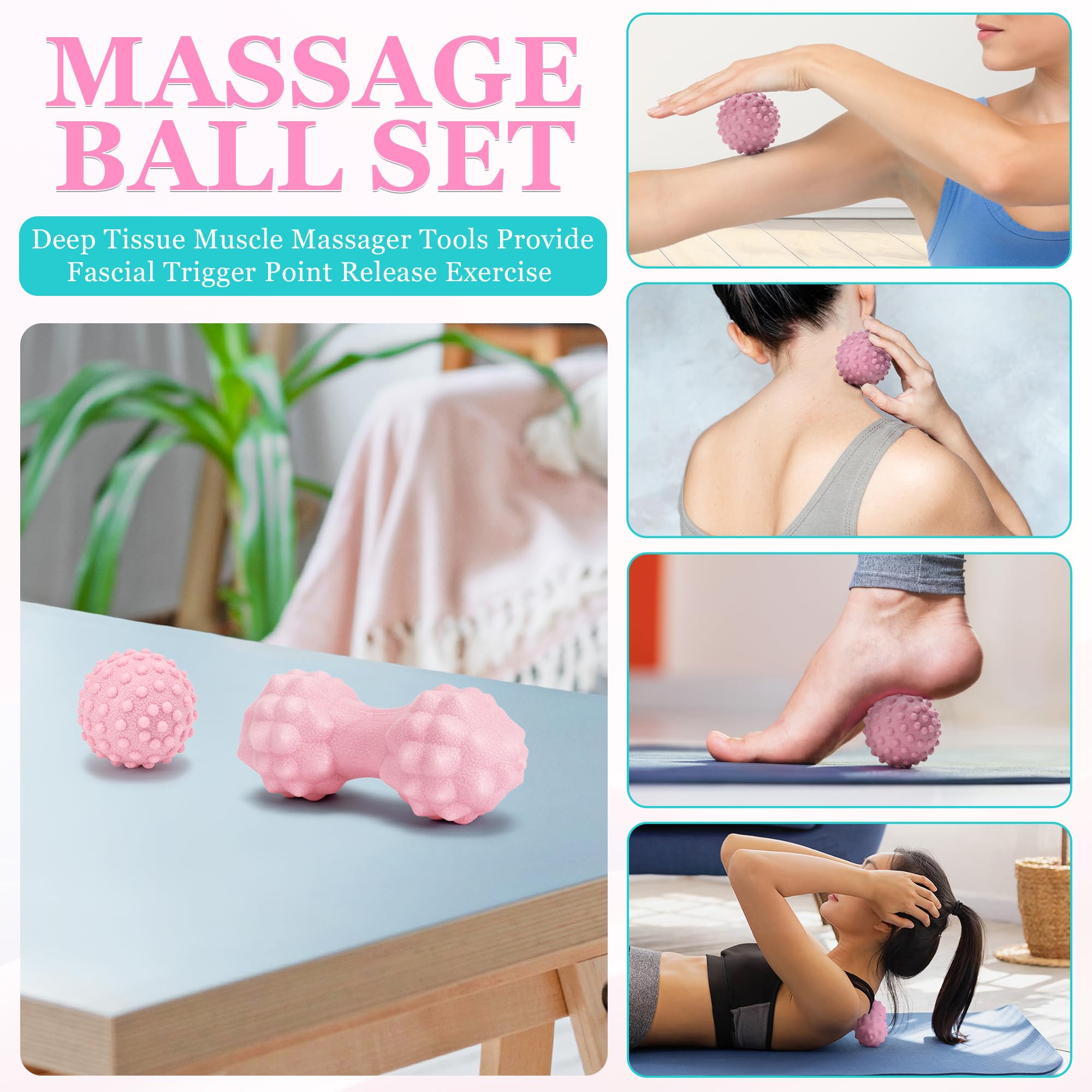 Premium Yoga Wheel Set for Back Pain Relief & Stretching - 2 Pack Yoga Blocks with Strap & Deep Tissue Massage Foam Roller - Physical Therapy Exercise Balls for Home Workouts, Yoga Practice & Muscle Recovery