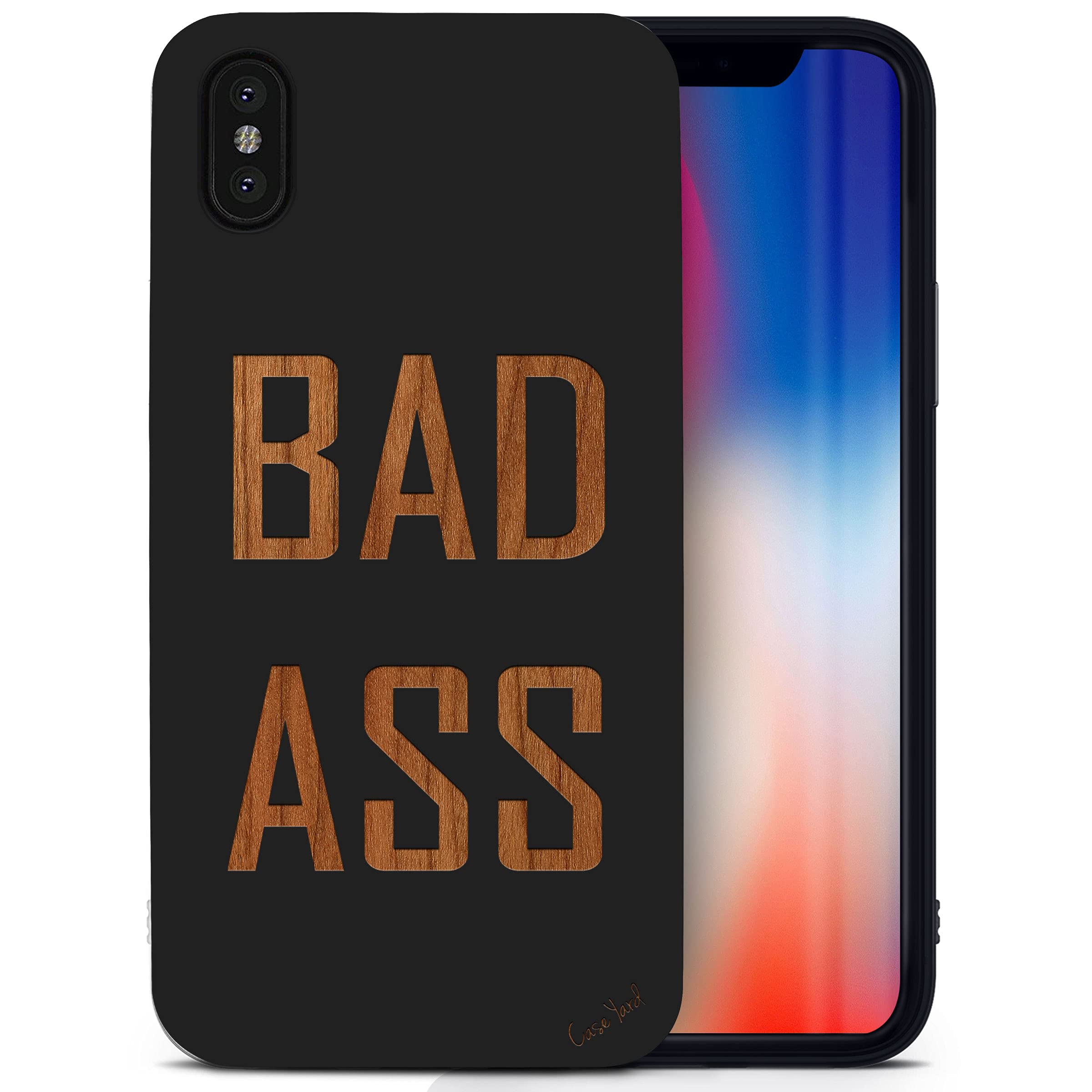 Premium Wooden iPhone X Case - Laser Engraved Bad Ass Design, Shockproof & Slim Fit Protective Cover for Men & Women | Perfect for Outdoor Adventures & Daily Use
