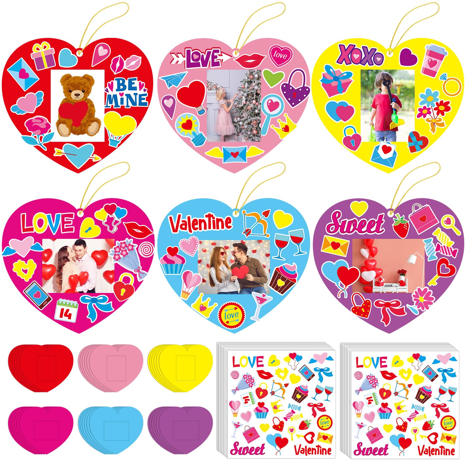 36 Sets Valentine's Day Craft Kit for Kids - DIY Heart Picture Frame, Valentine Photo Frame Arts & Crafts Kit for Home, Classroom, Kindergarten Party, Art Activity - Perfect for Gifts & School Projects