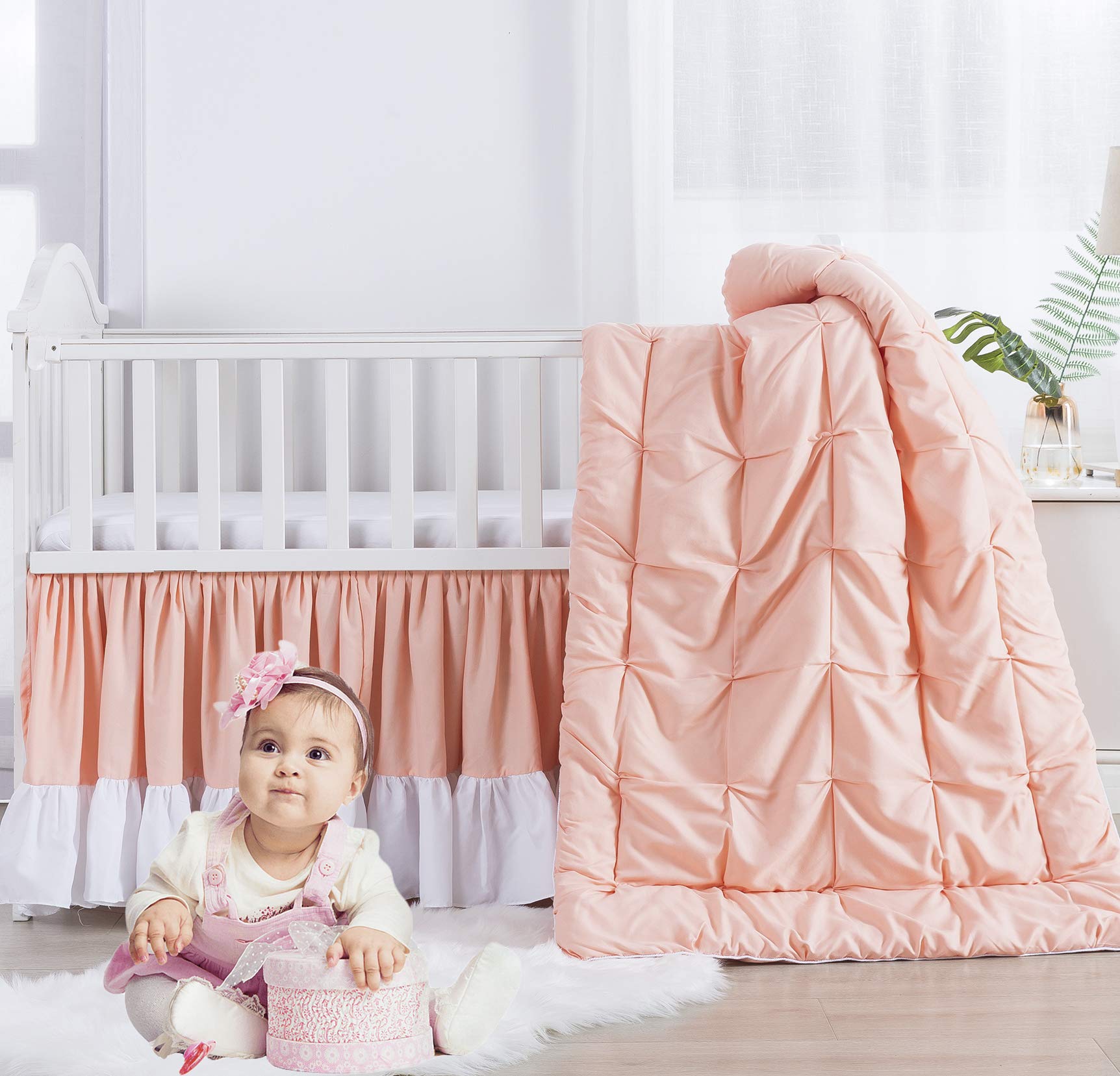 Brandream Pink Princess Pintuck 3-Piece Baby Crib Bedding Set - Soft Nursery Comforter for Girls | Perfect for Newborns, Toddlers & Nursery Decor (Jade Pink)
