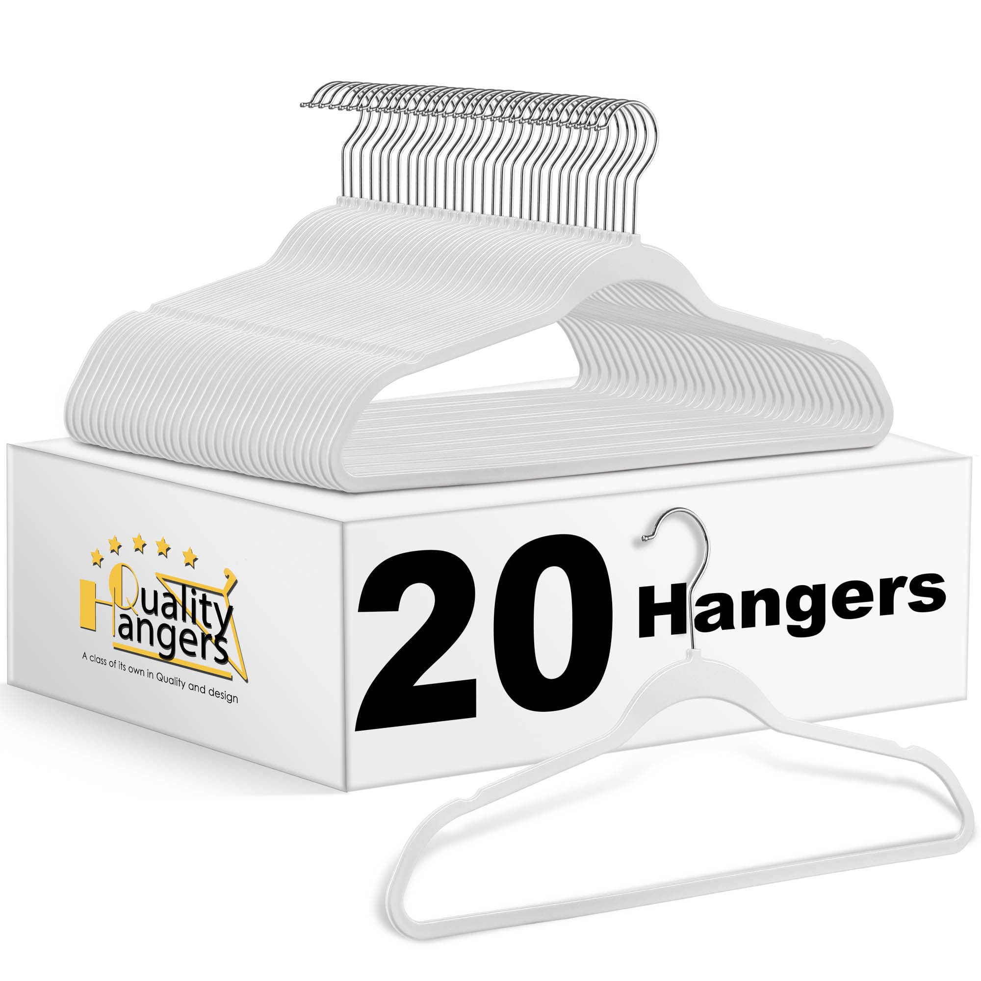 Premium 20-Pack Heavy Duty Plastic Clothes Hangers with Chrome Swivel Hooks - Space Saving Non-Slip Coat Hangers for Closet Organization - Durable White Non-Flocked Hangers for Shirts, Pants & Jackets - Perfect for Home, Laundry Room & Retail Stores