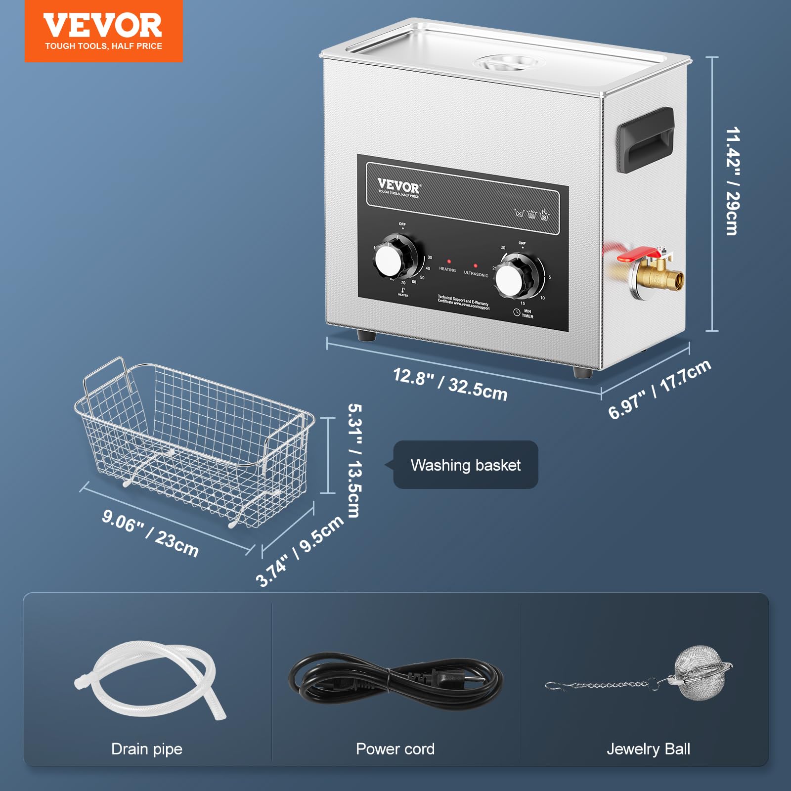 VEVOR 6L Ultrasonic Cleaner with Heater & Timer - 180W Professional Digital Cleaning Machine with Basket for Jewelry, Watches, Glasses, Coins, Tools - Perfect for Home, Lab, and Workshop Use