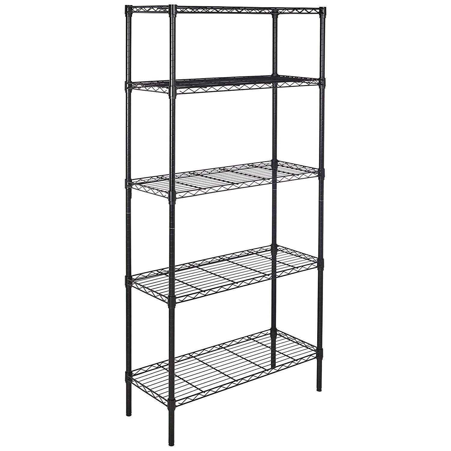 Amazon Basics 5-Shelf & 3-Shelf Adjustable Steel Storage Shelving Unit - Heavy Duty Wire Rack Organizer for Garage, Kitchen, Office - Black (Space-Saving Home & Commercial Storage Solution)