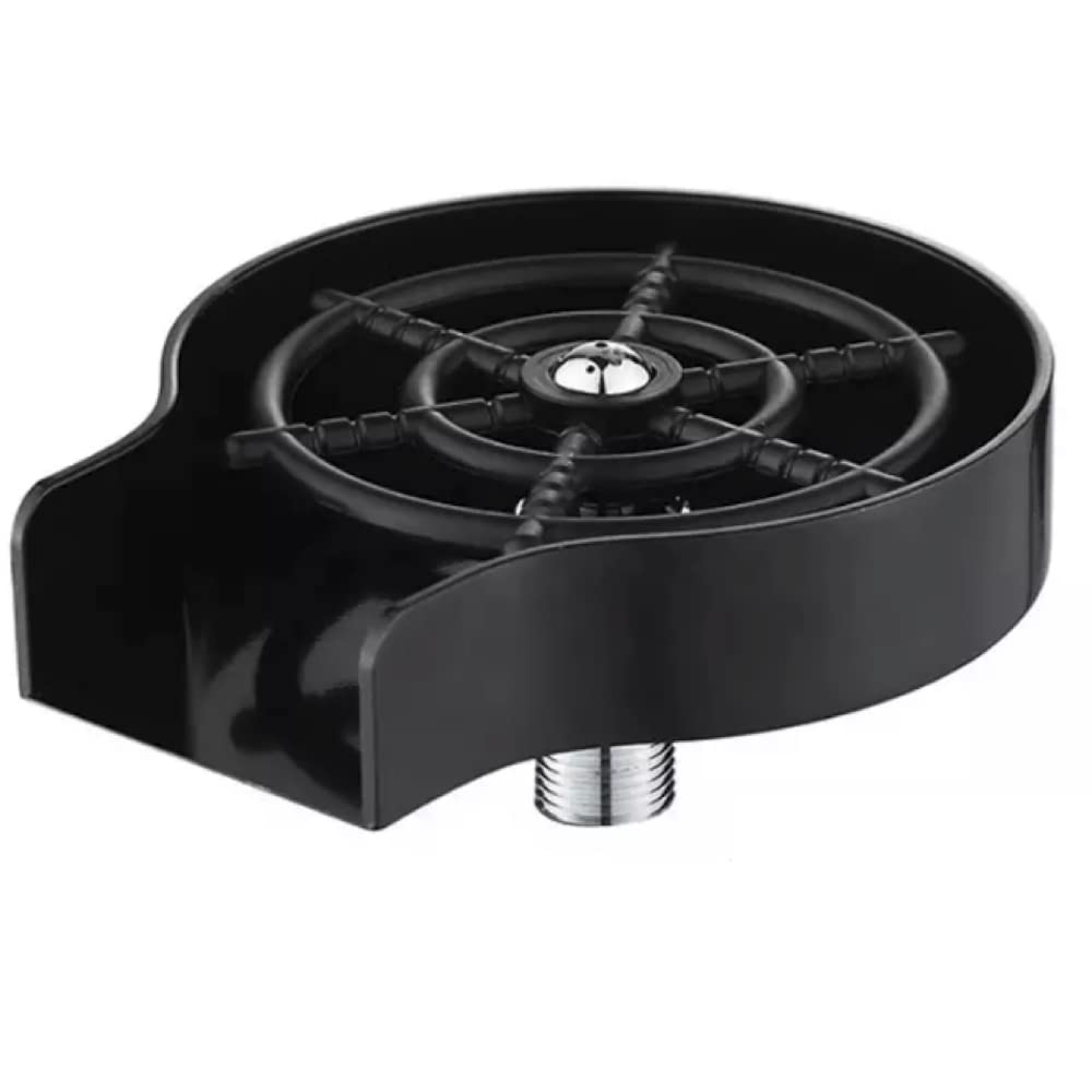 Stainless Steel Glass Rinser for Kitchen Sink - Powerful Cup & Wine Glass Washer with 360° Spray Nozzle - Black Metal Base Sink Accessory with Free Drying Mat - Perfect for Bar, Restaurant & Home Kitchen Use