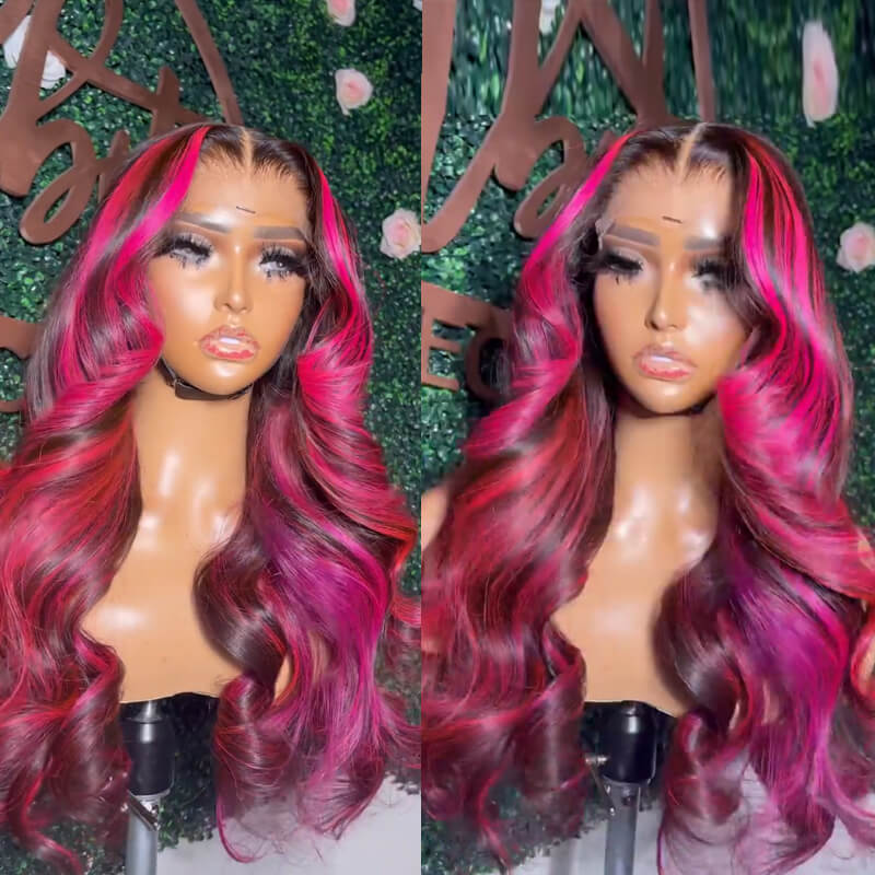 Eullair Body Wave Balayage Highlights Lace Front Wig - Rose Pink, Blue, Green Ombre Human Hair - Perfect for Cosplay, Parties & Daily Wear | @queenleora Recommended