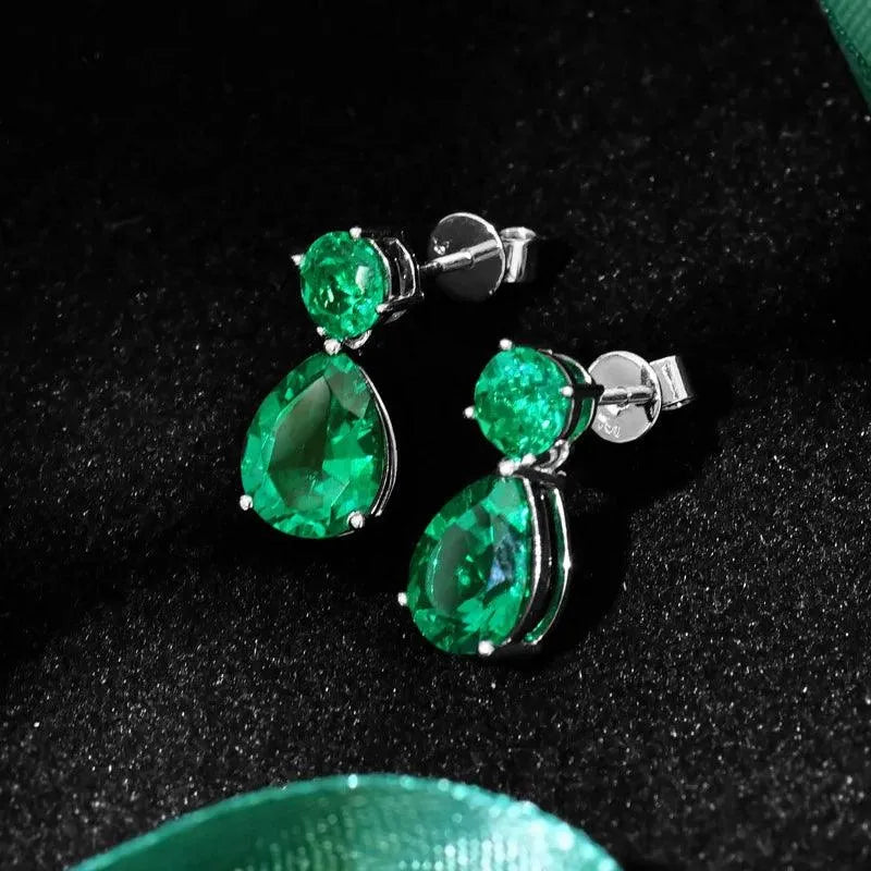 10K Gold Earrings with Lab-Grown Emerald & Moissanite | Sterling Silver Fine Jewelry for Women | Elegant Party & Wedding Gift | Perfect for Anniversaries, Date Nights & Special Occasions