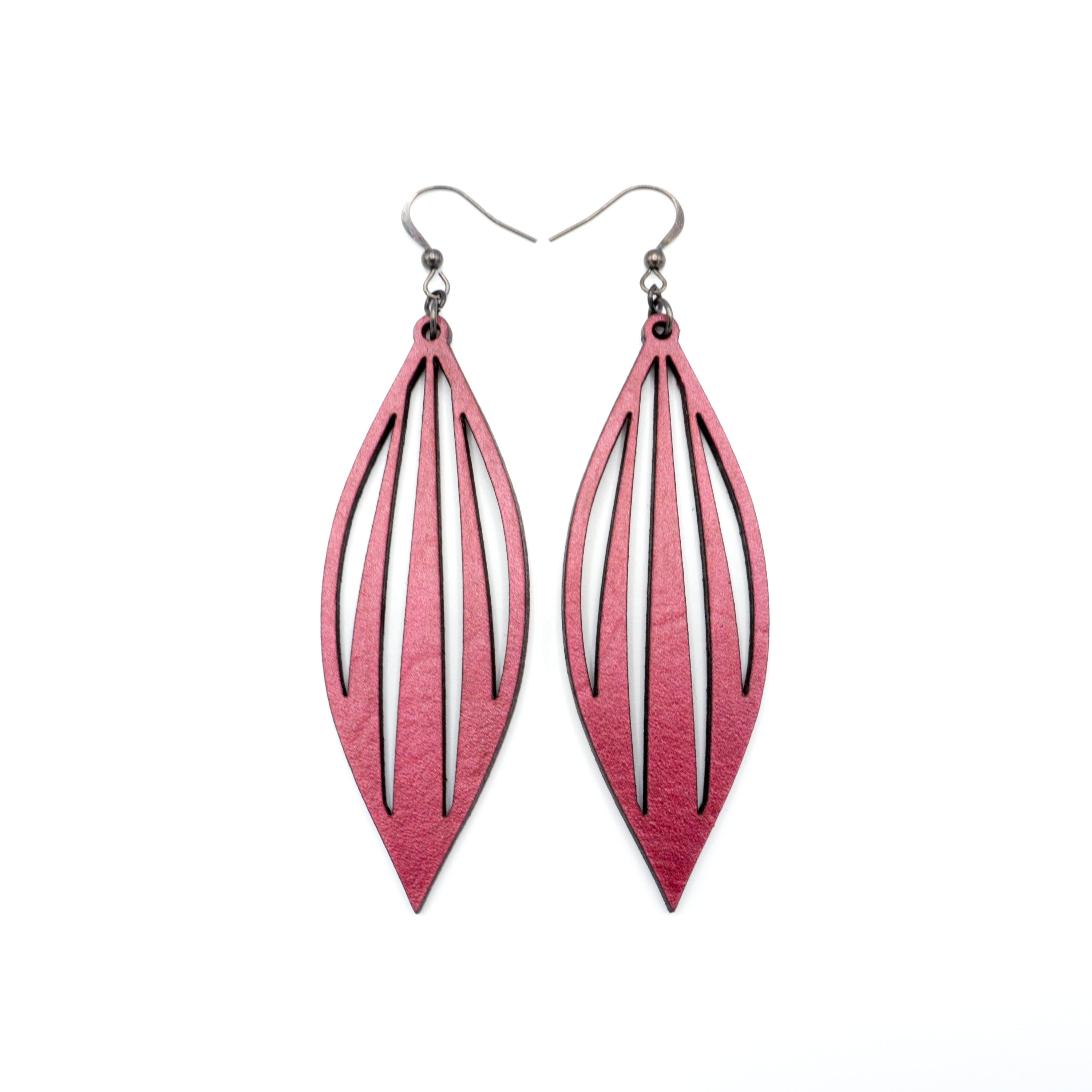 Petal 04 [L] Fuchsia Pearl Leather Earrings for Women - Handmade Boho Chic Dangle Earrings for Party, Wedding & Everyday Wear