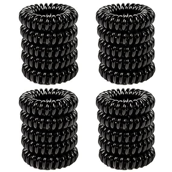 20 Pcs Black Spiral Hair Ties for Women - No Damage Coil Hair Ties, Plastic Hair Spirals & No Crease Phone Cord Hair Bands | Perfect for Workouts, Office & Everyday Hairstyles
