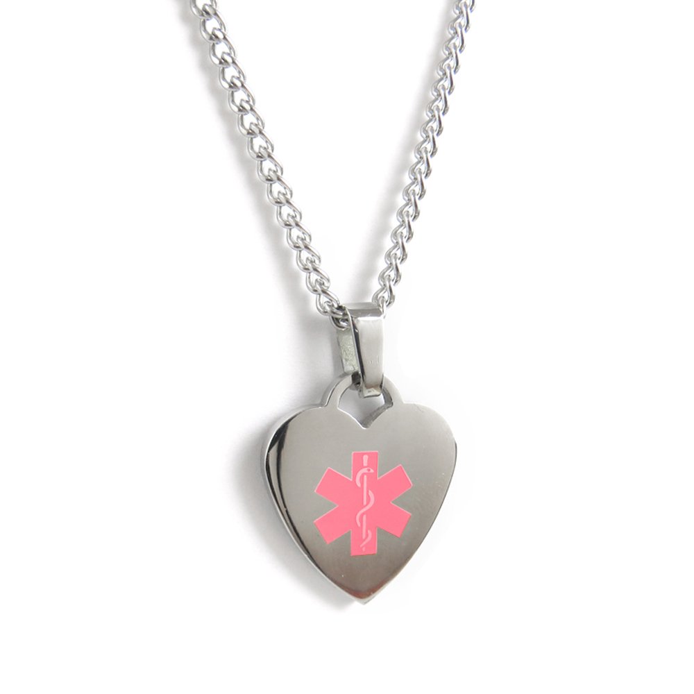 Custom Engraved Peanut Allergy Alert ID Heart Pendant Necklace - Stainless Steel Medical Jewelry for Kids & Adults with Food Allergies