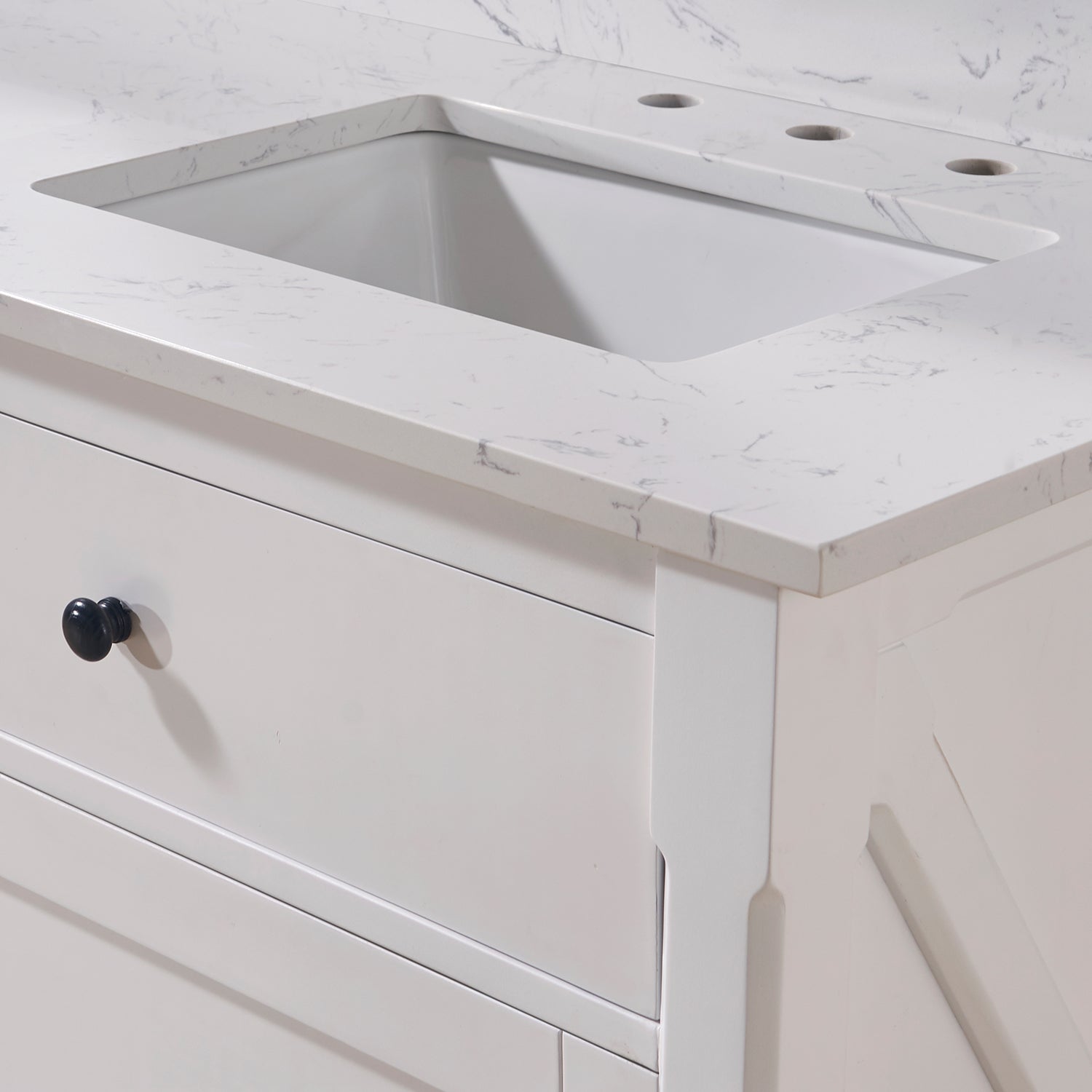 Trento Stone Effect Vanity Top in Aosta White with Integrated White Sink - Perfect for Bathroom Renovation & Modern Home Decor