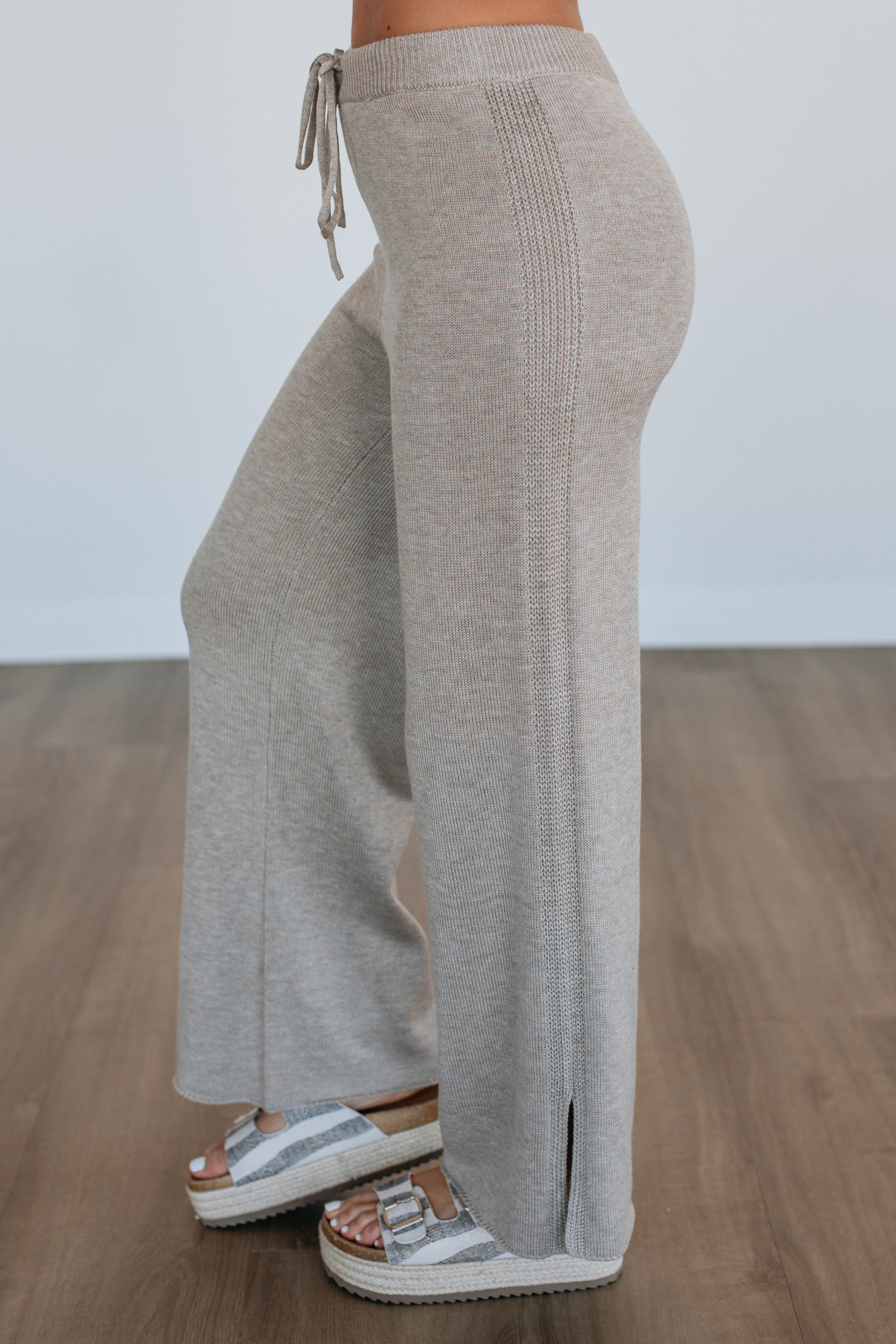 Bodhi Knit Pants for Women - Soft Comfortable Stretchy Lounge Pants in Taupe - Perfect for Yoga, Travel and Relaxing at Home