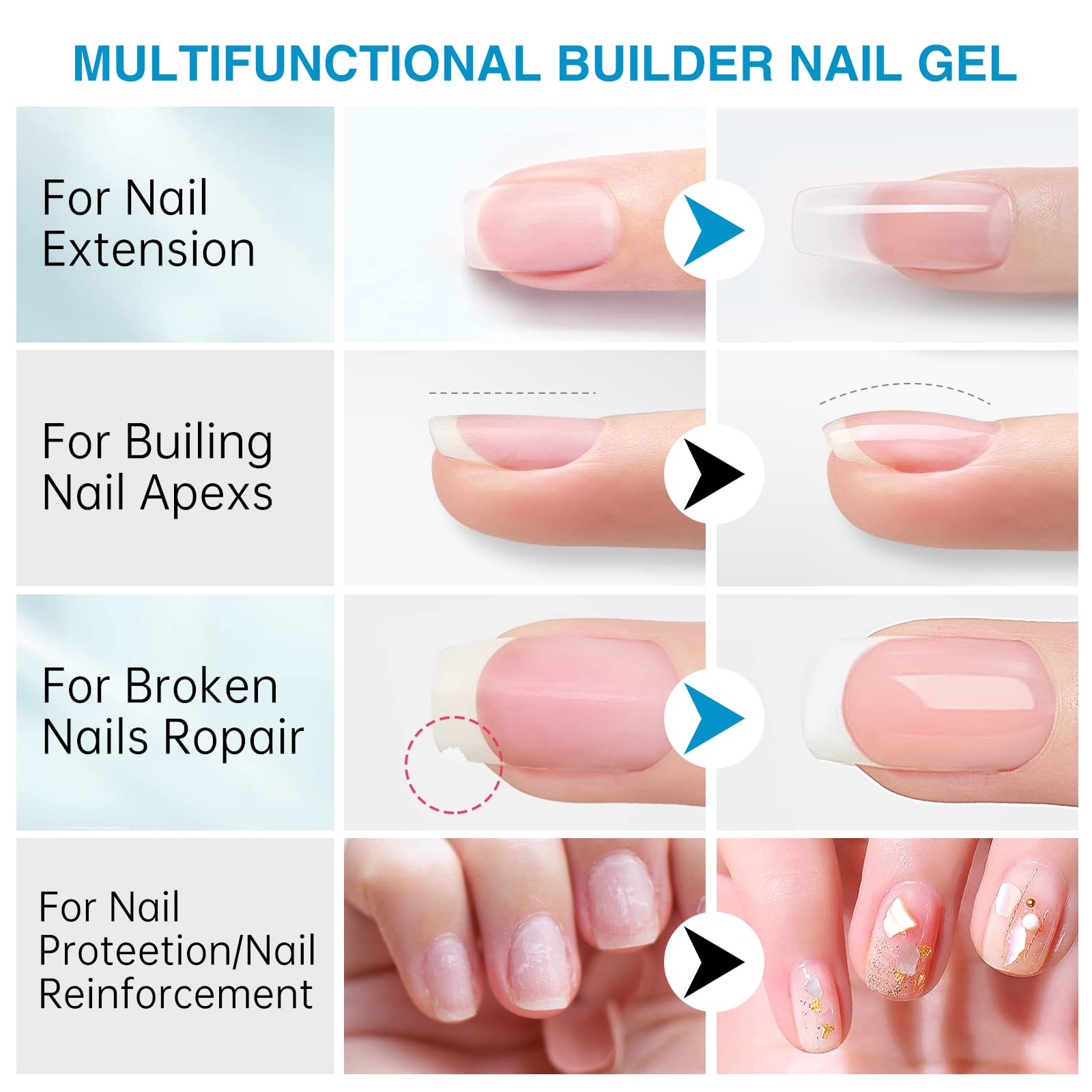 RSGRT 5-in-1 Builder Gel for Nails - Clear & Pink UV/LED Nail Strengthener for Professional Manicures | Nail Art Decoration & False Nail Extension Gel | Perfect for Salon, Home DIY & Special Occasion Nail Designs