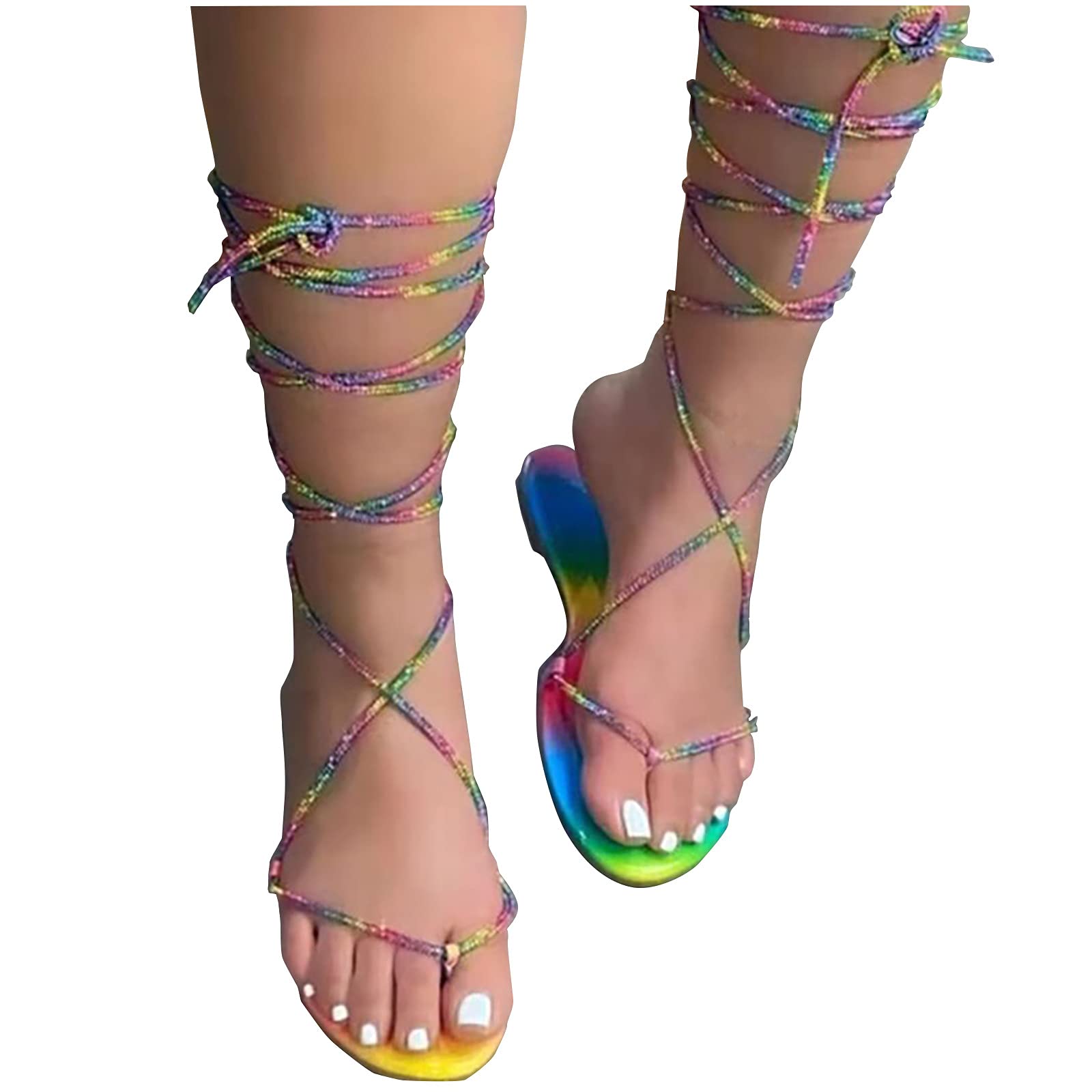 Women's Crystal Lace-Up Flat Sandals - Comfortable Flip Flops for Summer | Outdoor Walking, Beach Vacation & Casual Wear