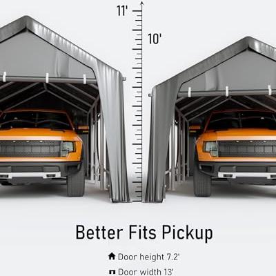 GARVEE 13'x20' Heavy Duty Portable Garage Canopy with Reinforced Steel Poles - 4 Roll Up Doors for Pickup Trucks, Boats, RV & Equipment Storage - Weatherproof Outdoor Shelter for Vehicles, Lawn Mowers & Tools (Silver Grey)