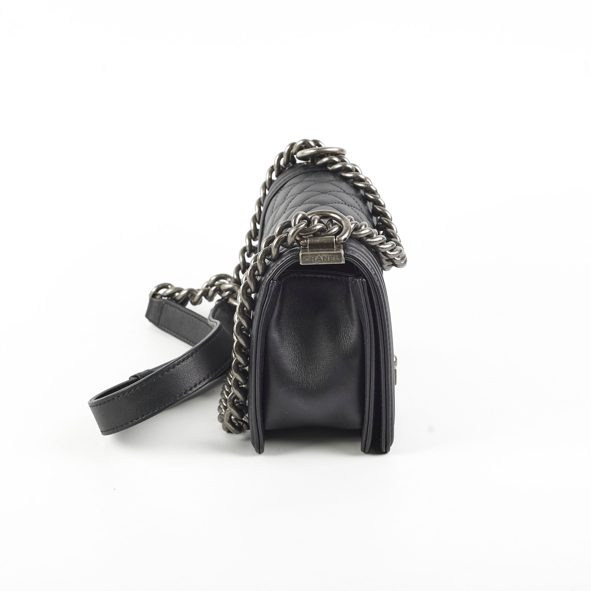 Chanel Small Boy Lambskin Black Leather Shoulder Bag - Luxury Designer Handbag for Women, Perfect for Date Night & Evening Events