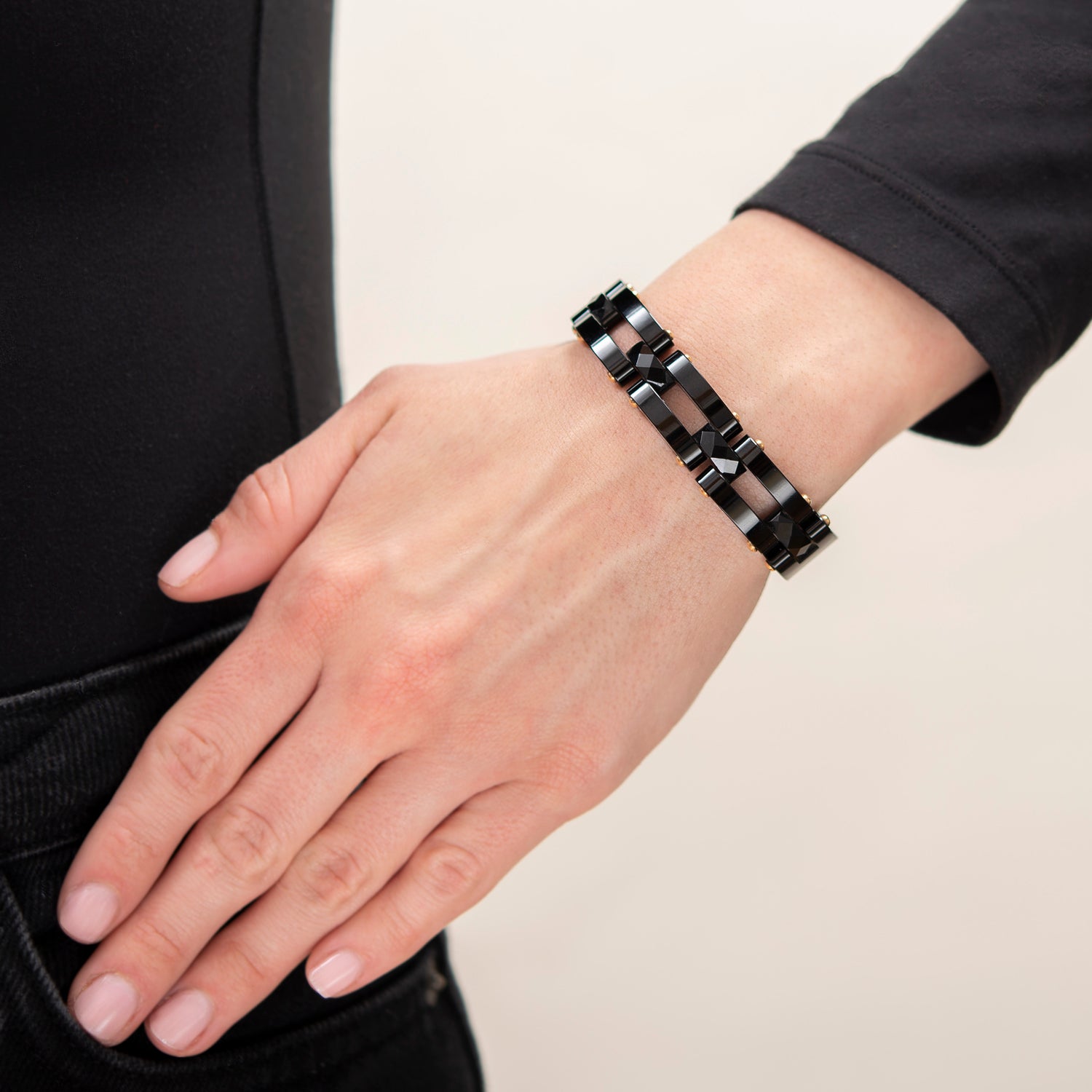 Victorian 15k Gold Carved Onyx Line Bracelet - Elegant Antique Jewelry for Women, Perfect for Weddings, Parties & Special Occasions