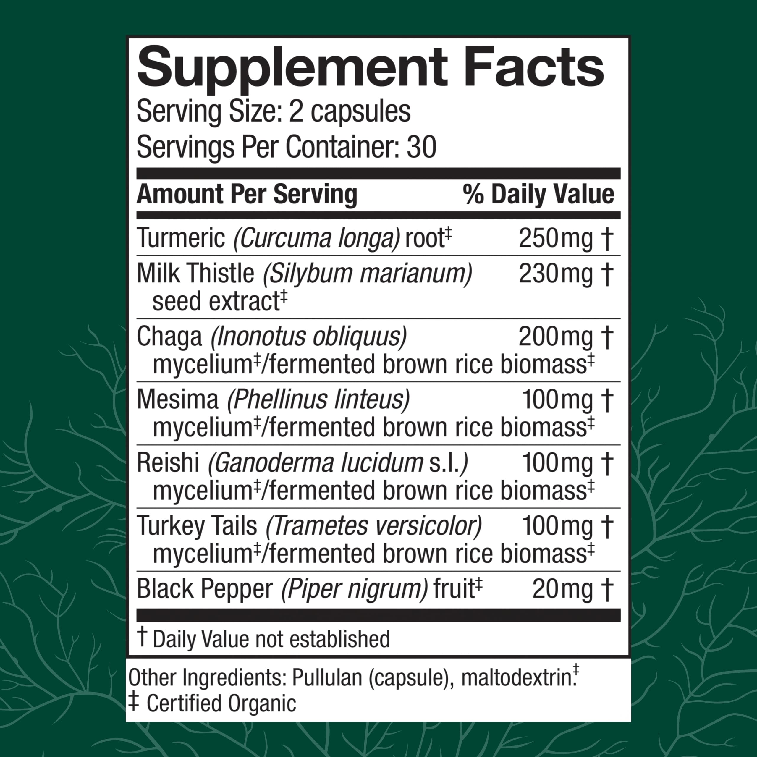 Host Defense MycoBotanicals Liver Support Capsules - Organic Liver Health Supplement with Milk Thistle, Turmeric Root & Medicinal Mushrooms (Turkey Tail, Reishi, Chaga) - 60 Vegan Capsules (30 Servings) - Natural Detox & Immune Booster for Daily Wellness