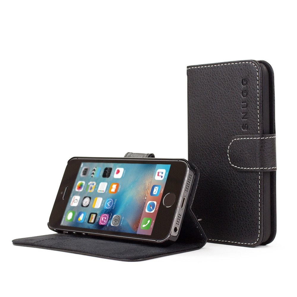 Premium Leather iPhone 5C Wallet Case with Card Holder & Stand Feature - Slim Flip Cover for Apple Legacy Series (Black) - Perfect for Daily Commute, Business Meetings & Hands-Free Viewing