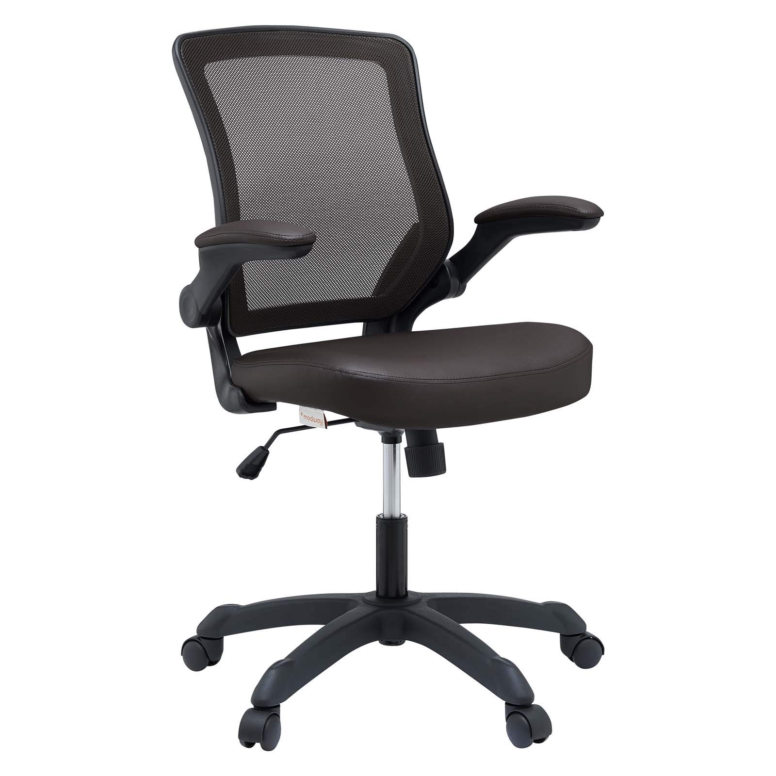 Modway Veer Ergonomic Office Chair with Flip-Up Arms, Brown Mesh Back & Seat - Perfect for Home Office, Gaming & Workspace Comfort