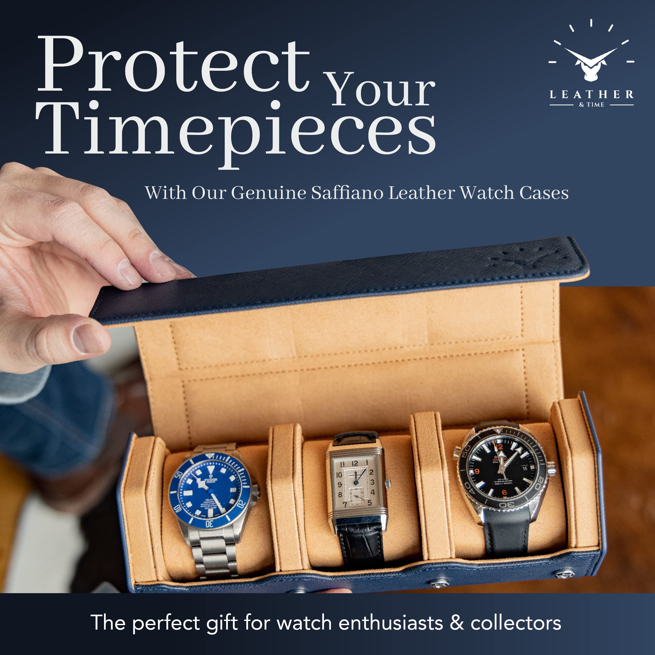Premium 3-Slot Leather Watch Roll Case - Luxury Travel Watch Holder Organizer for Men & Women - Durable & Portable Watch Storage Box - Perfect for Travel, Business Trips & Watch Collection Display - Blue