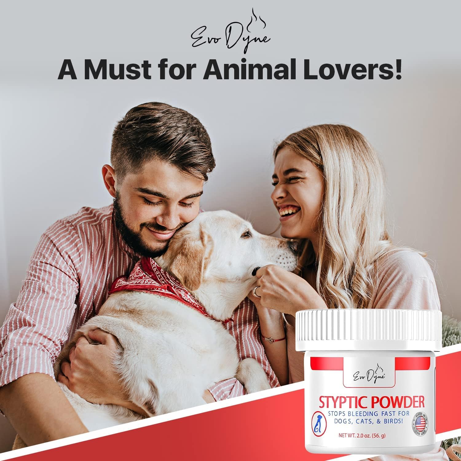 Evo Dyne 2-Pack Styptic Powder for Dogs, Cats & Birds (2 oz) | Fast-Acting Pet Blood Stop Powder | Quick Stop Bleeding Solution for Nail Clipping, Grooming, Cuts & Wounds | Perfect for Home Pet Care & Emergency First Aid