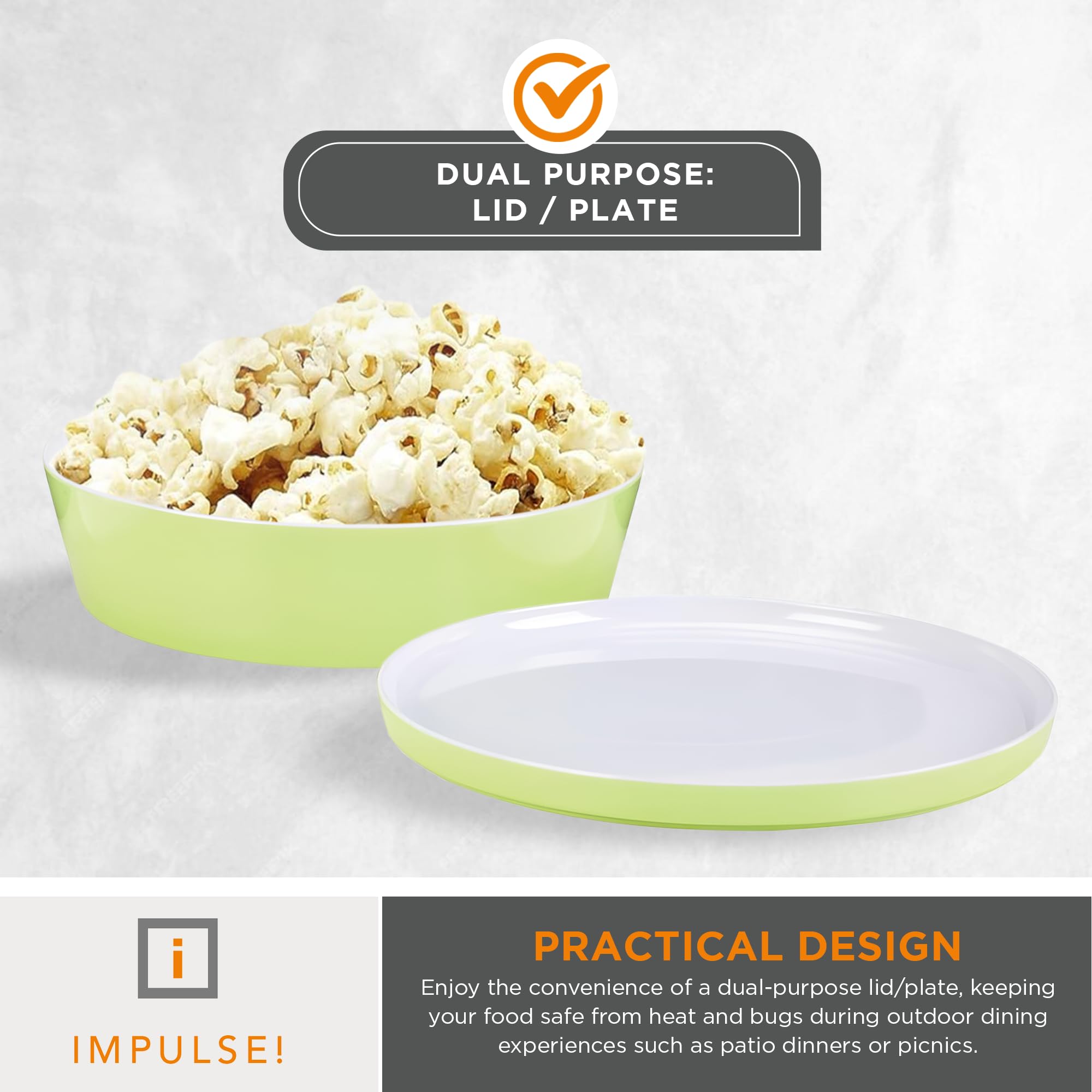 IMPULSE! Minimalist Medium Lime Bowl - Perfect for Meal Prep, Pasta, Fruits, Salad & Pastries | Lid Doubles as Plate | Food Storage Container | Ideal for Kitchen, Dining, Picnics & Office Lunches
