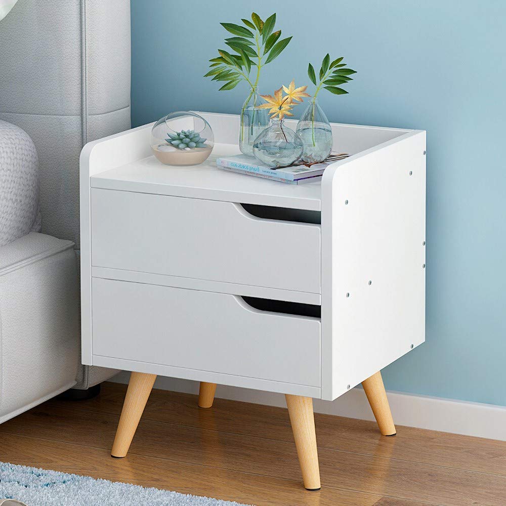 Modern Minimalist Bedside Table with Sealed Drawers - Wooden Nightstand Dresser Cabinet for Bedroom, Living Room & Office - Stylish Storage Furniture with Handles & Wooden Stand