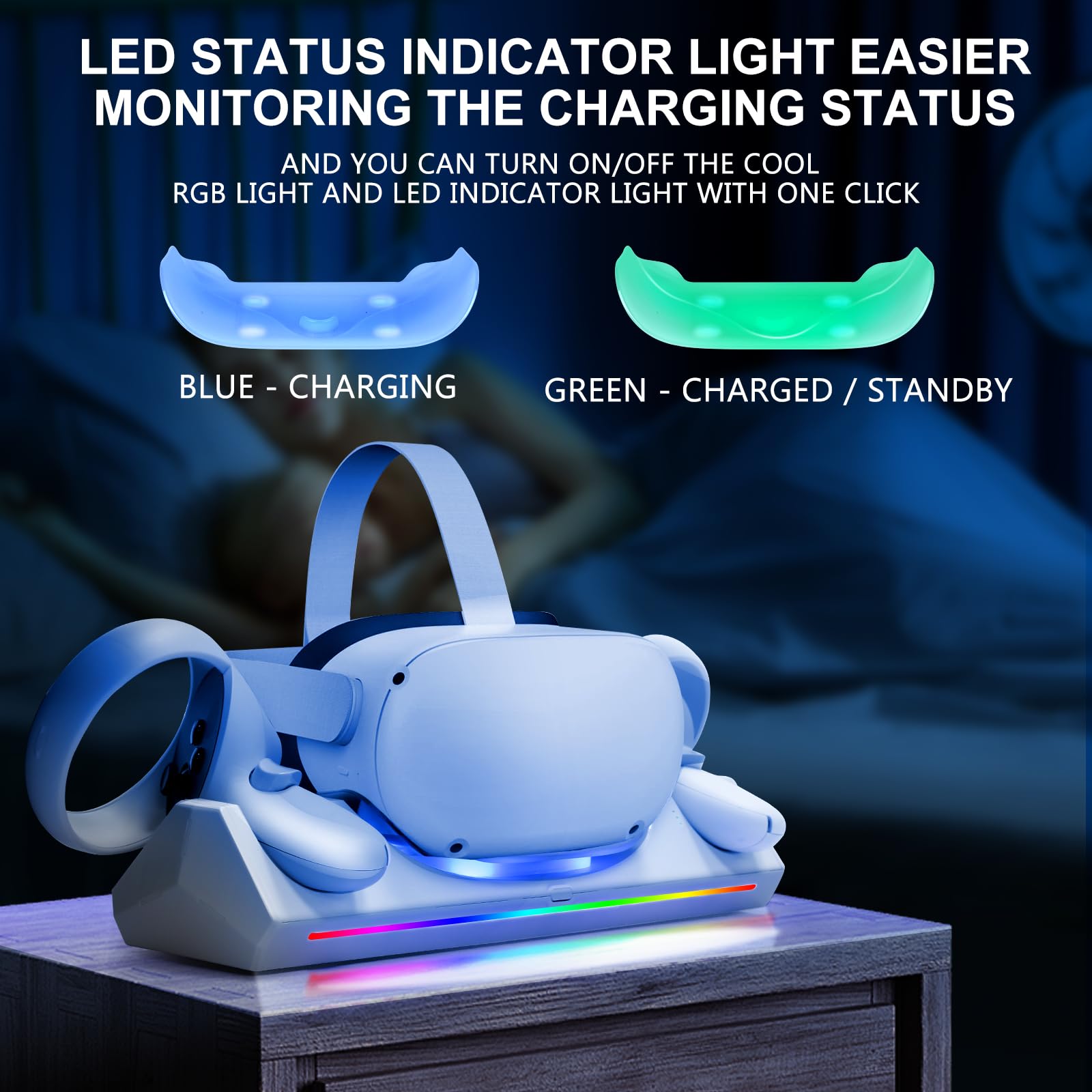 Meta Quest 2 Charging Dock with LED Indicator - Magnetic VR Charging Station for Oculus Quest 2 Headset & Controllers, Includes 2 Rechargeable Batteries & USB-C Cable - Perfect for Gaming, VR Entertainment & Multiplayer Sessions