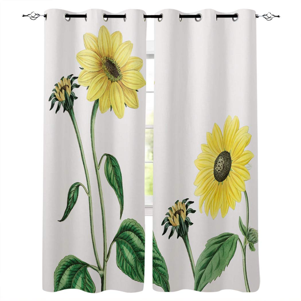 Sunflower Grommet Top Window Curtain Panels - 40x63 Inch Blackout Drapes for Bedroom & Living Room - Perfect for Sun Protection & Home Decor