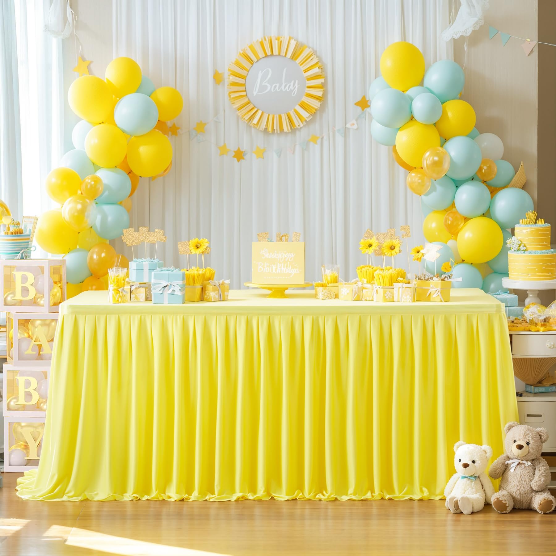 Yellow Polyester Table Skirt 6ft - Wrinkle Resistant for Banquet & Wedding Decor