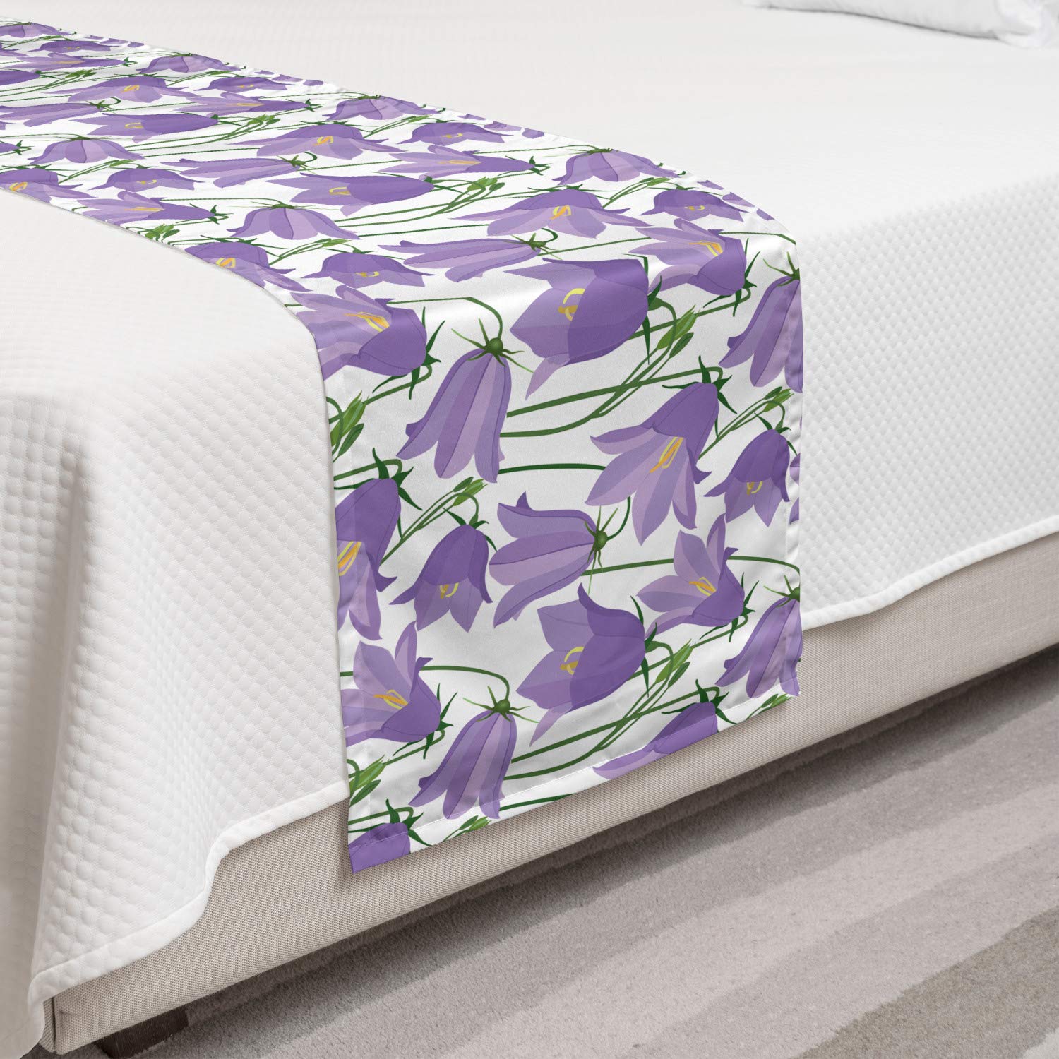 Ambesonne Botanical Bed Runner Set - Bluebells Meadow Flowers Design, Decorative Bedding Scarf & Pillow Sham for Twin Bed | Home & Hotel Decor | Lavender Yellow | Perfect for Spring Bedroom Refresh, Guest Room Styling & Wedding Decor