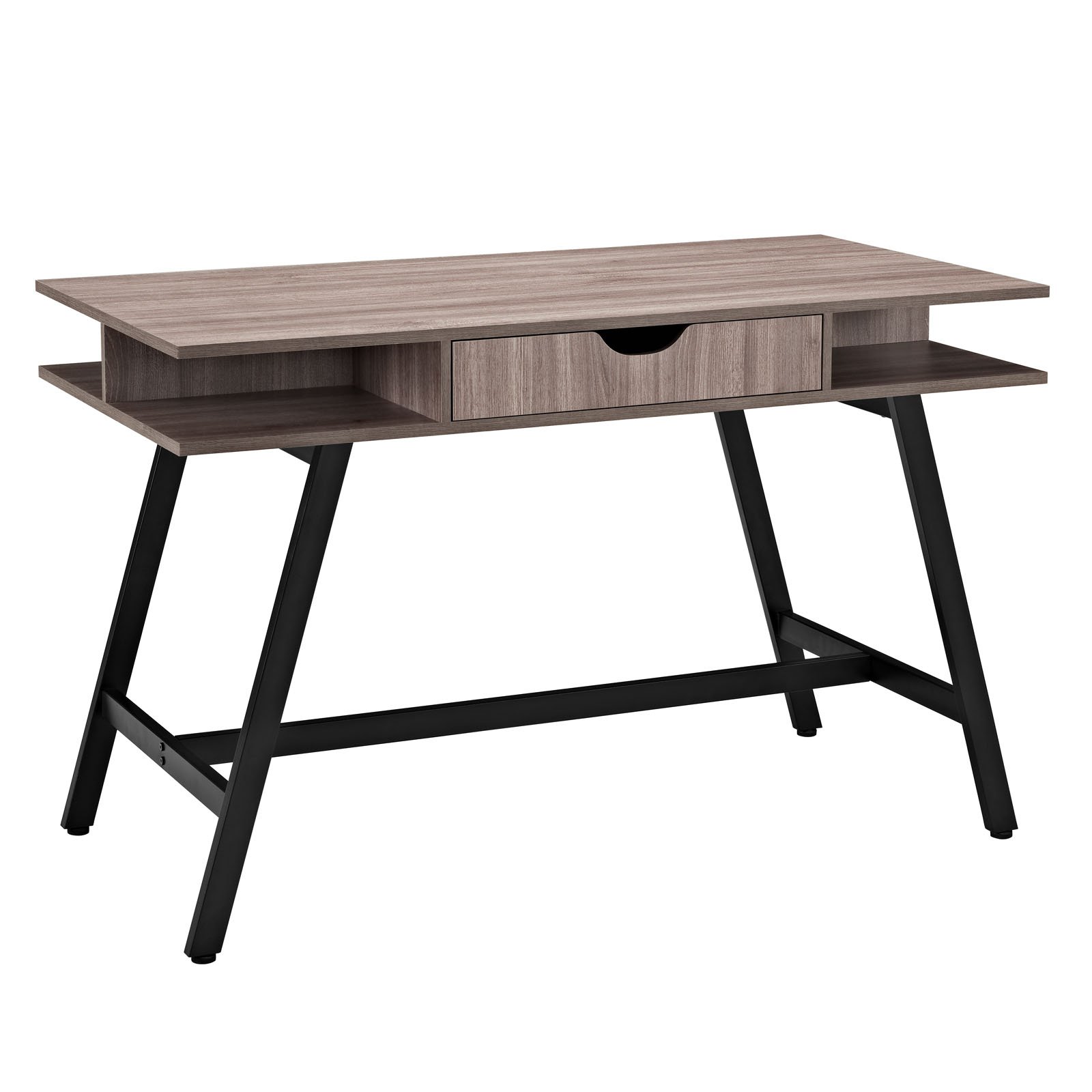 Modway Turnabout Modern Wood Grain & Metal Writing Office Desk with Storage - Birch Finish for Home Office, Study & Workspace