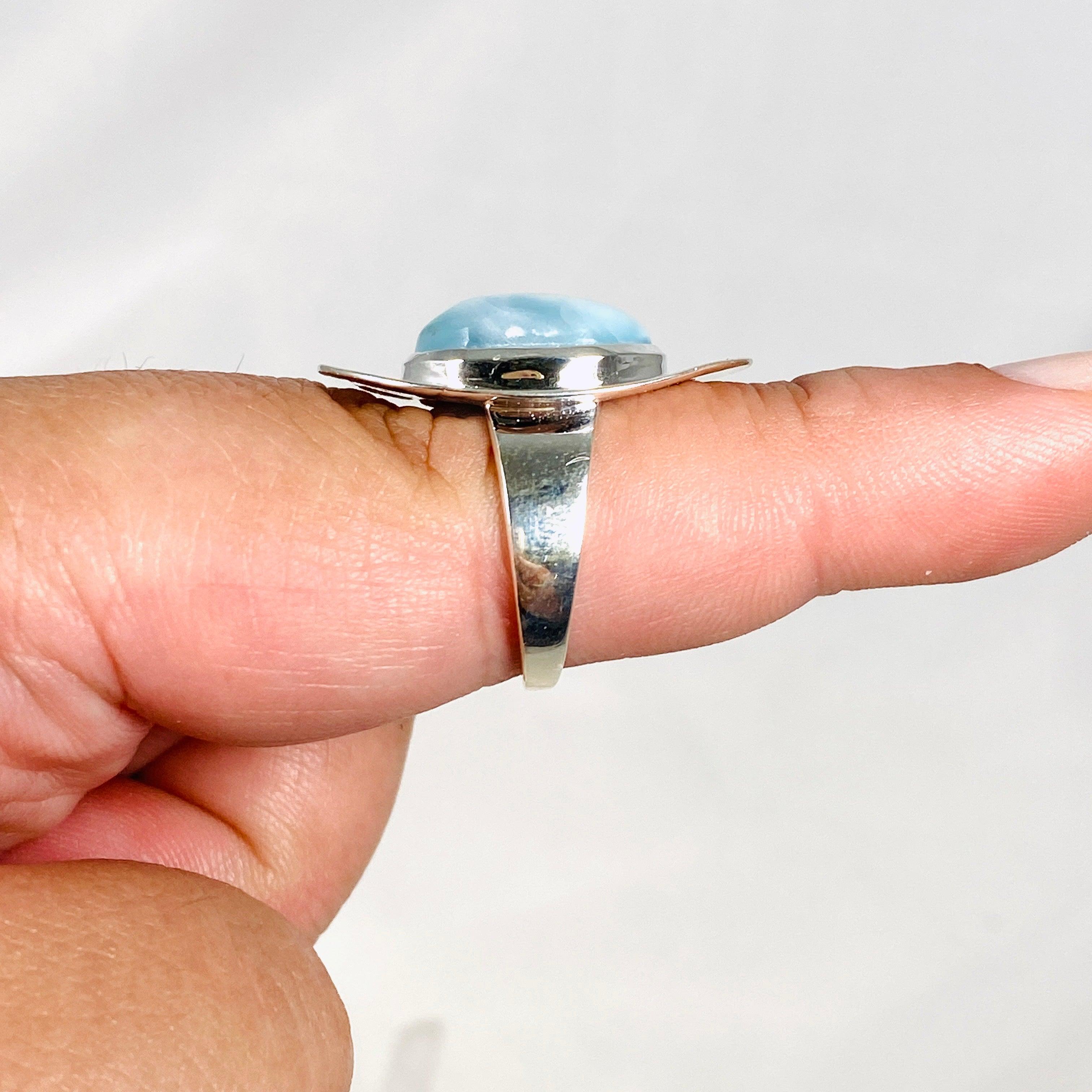 Larimar Oval Ring with Sterling Silver Band - Size 8 KRGJ3103 | Handmade Jewelry for Women, Gift for Her, Birthday & Anniversary Present