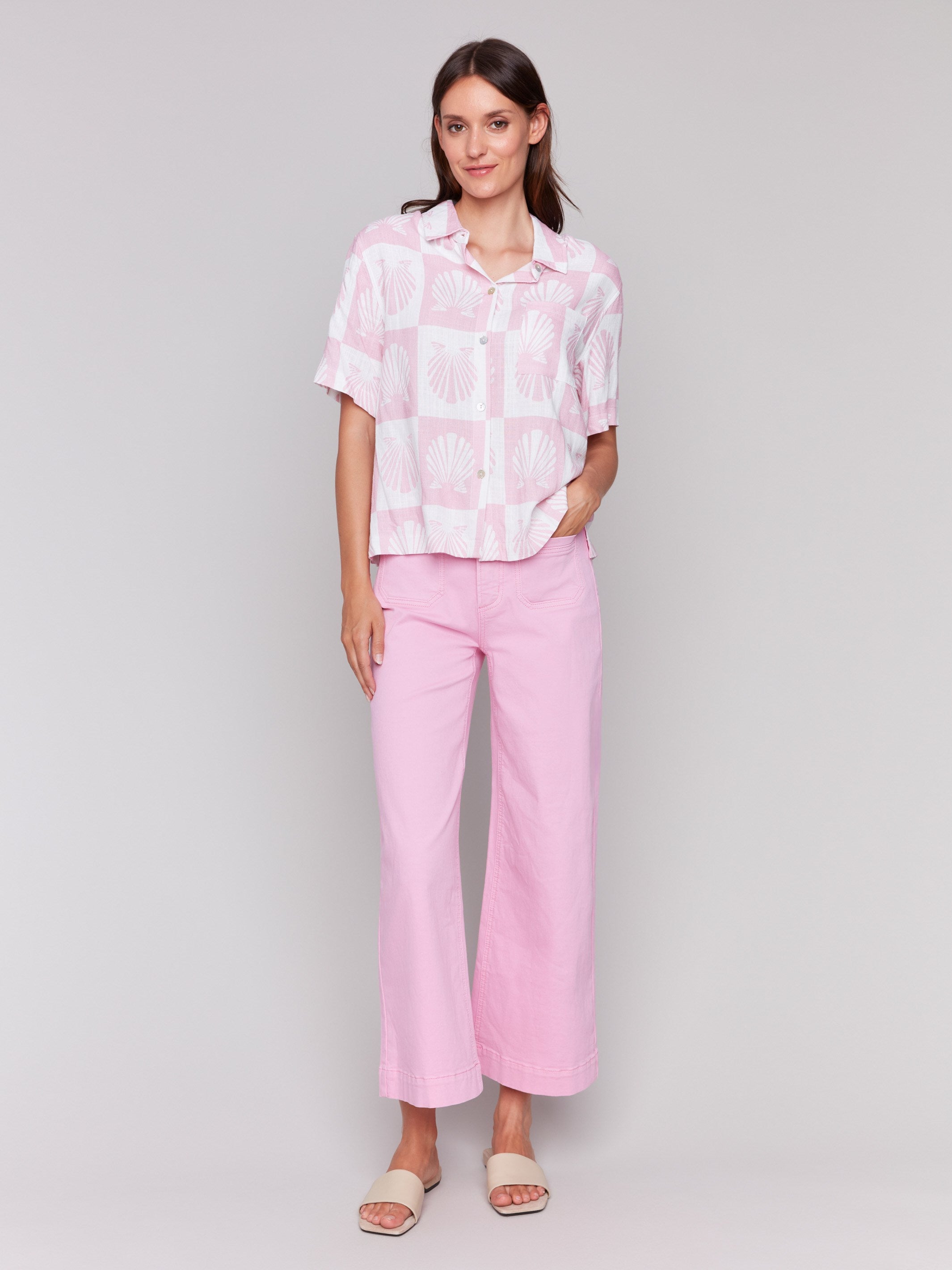 Stylish Patch Pocket Flare Twill Pants for Women - Elegant Begonia Color | Perfect for Casual Outings, Office Wear & Date Nights