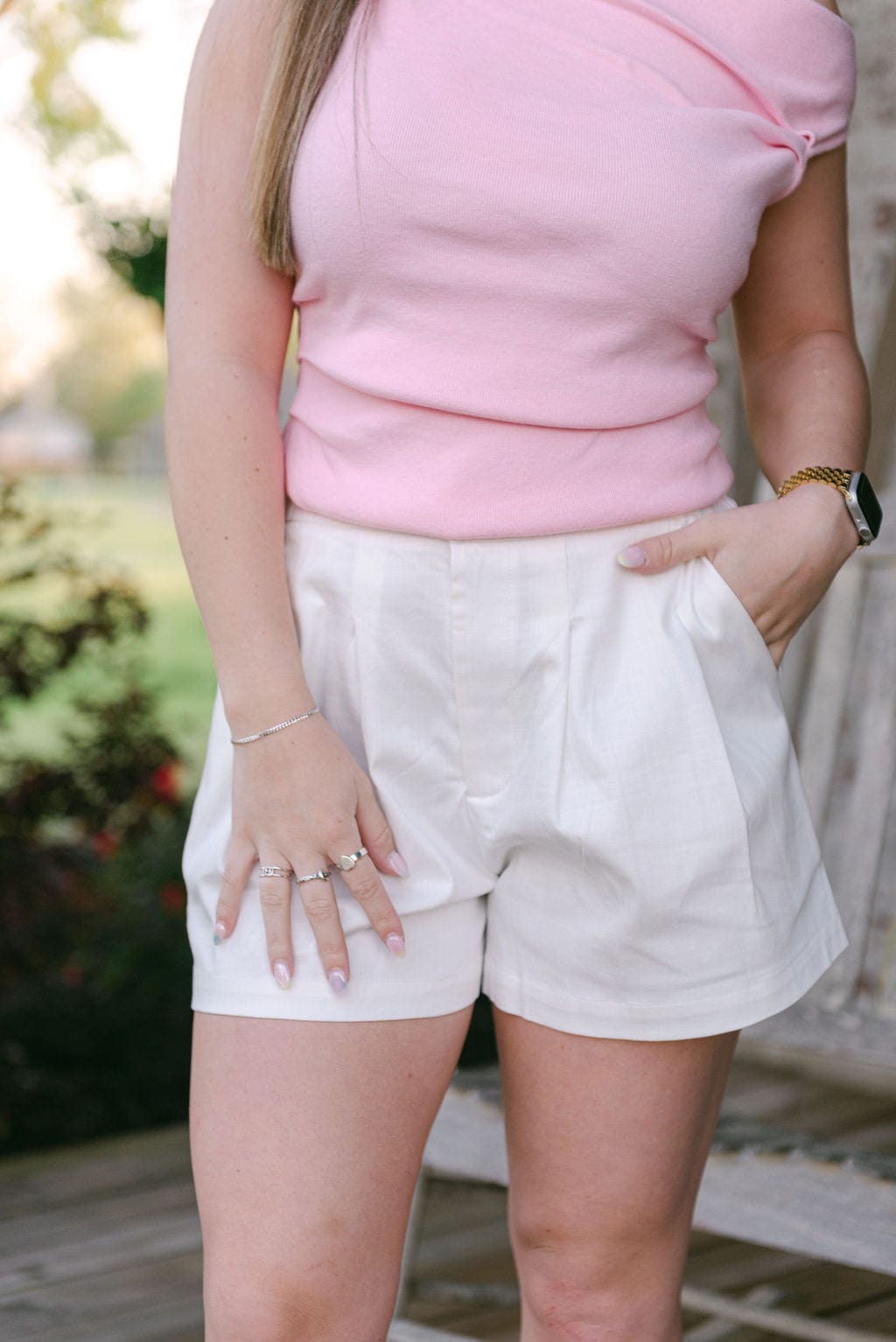 White High Waisted Pleated Shorts for Women - Summer Casual Stretch Denim Shorts | Perfect for Beach, Vacation & Streetwear Fashion